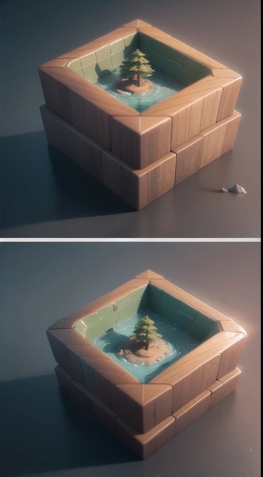 Isometric awesome forest tiles with lake, 3D video rendering, illusory engine, Beautiful, intricately details, trending on artstationh, 8K