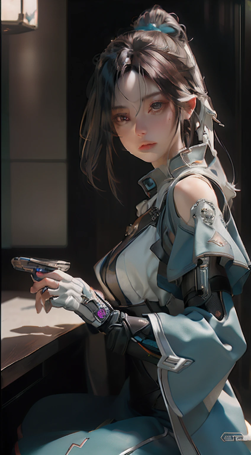 ((Best quality)), ((masterpiece)), (detailed:1.4), 3D, an image of a beautiful cyberpunk female,HDR (High Dynamic Range),Ray Tracing,NVIDIA RTX,Super-Resolution,Unreal 5,Subsurface scattering,PBR Texturing,Post-processing,Anisotropic Filtering,Depth-of-field,Maximum clarity and sharpness,Multi-layered textures,Albedo and Specular maps,Surface shading,Accurate simulation of light-material interaction,Perfect proportions,Octane Render,Two-tone lighting,Wide aperture,Low ISO,White balance,Rule of thirds,8K RAW,