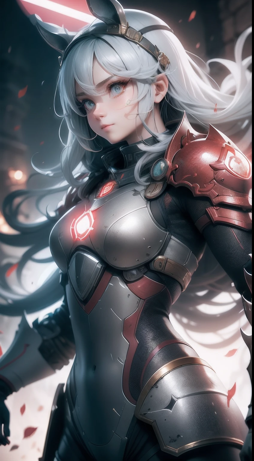 Centurion warrior,  Red and gray, Men and women work together, Men and women side by side, cheerfulness, celebrating, Beautiful anime style girl all over, clean detailed faces, underdressing, analogous colors, Glowing shadow, beautiful gradation, Depth of field, Clean image, High quality, High detail, High definition, Luminous Studio graphics engine, Cute face, Heroic, sword, victory