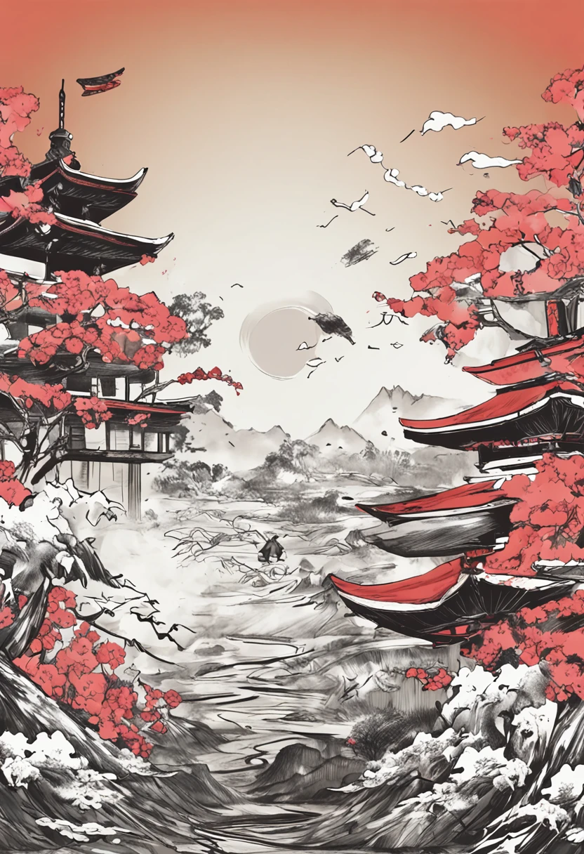 3 samurais, katanas, armadura japonesa, ink style