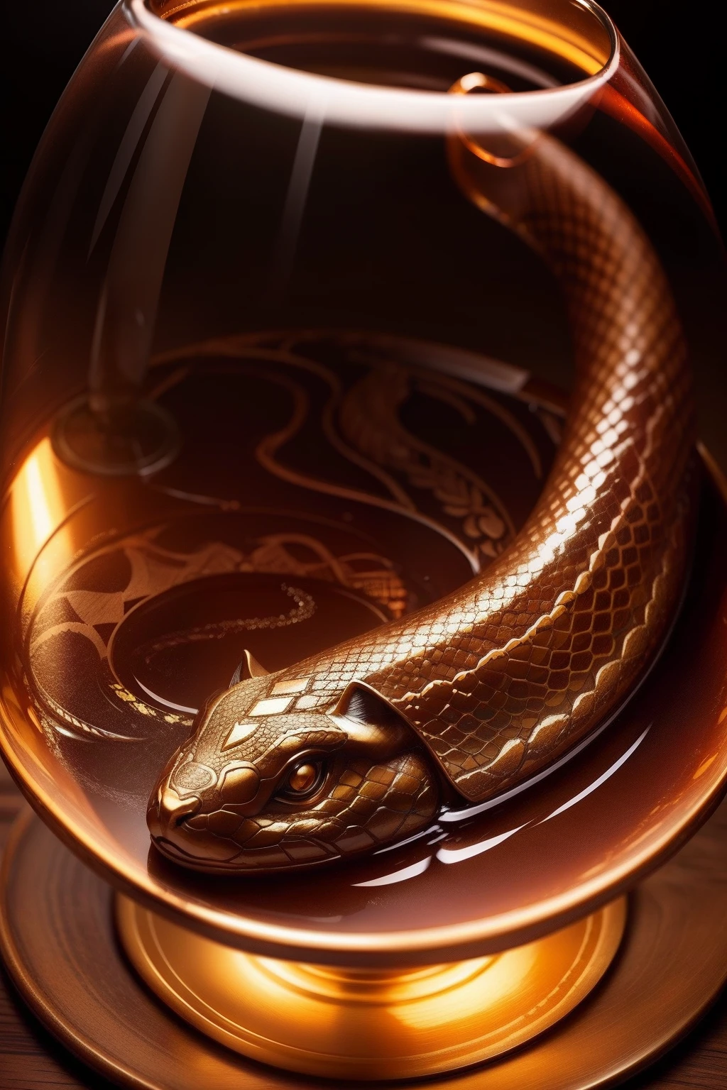 wineglass、bronze、Bronze、Pattern、Wine、The reflection of the snake is in the wine,extremely suspicious