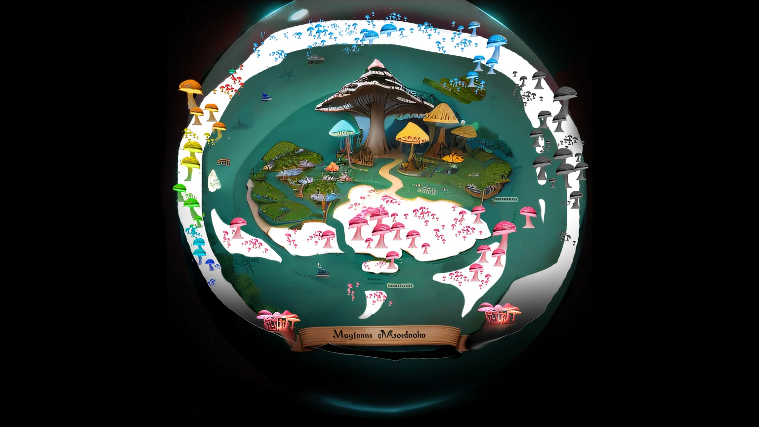 Mapa Medieval. Com neve. mushrooms. Rainbow Mushrooms. rosa. preto. azul. Neon. mushrooms Neon. Mapa.