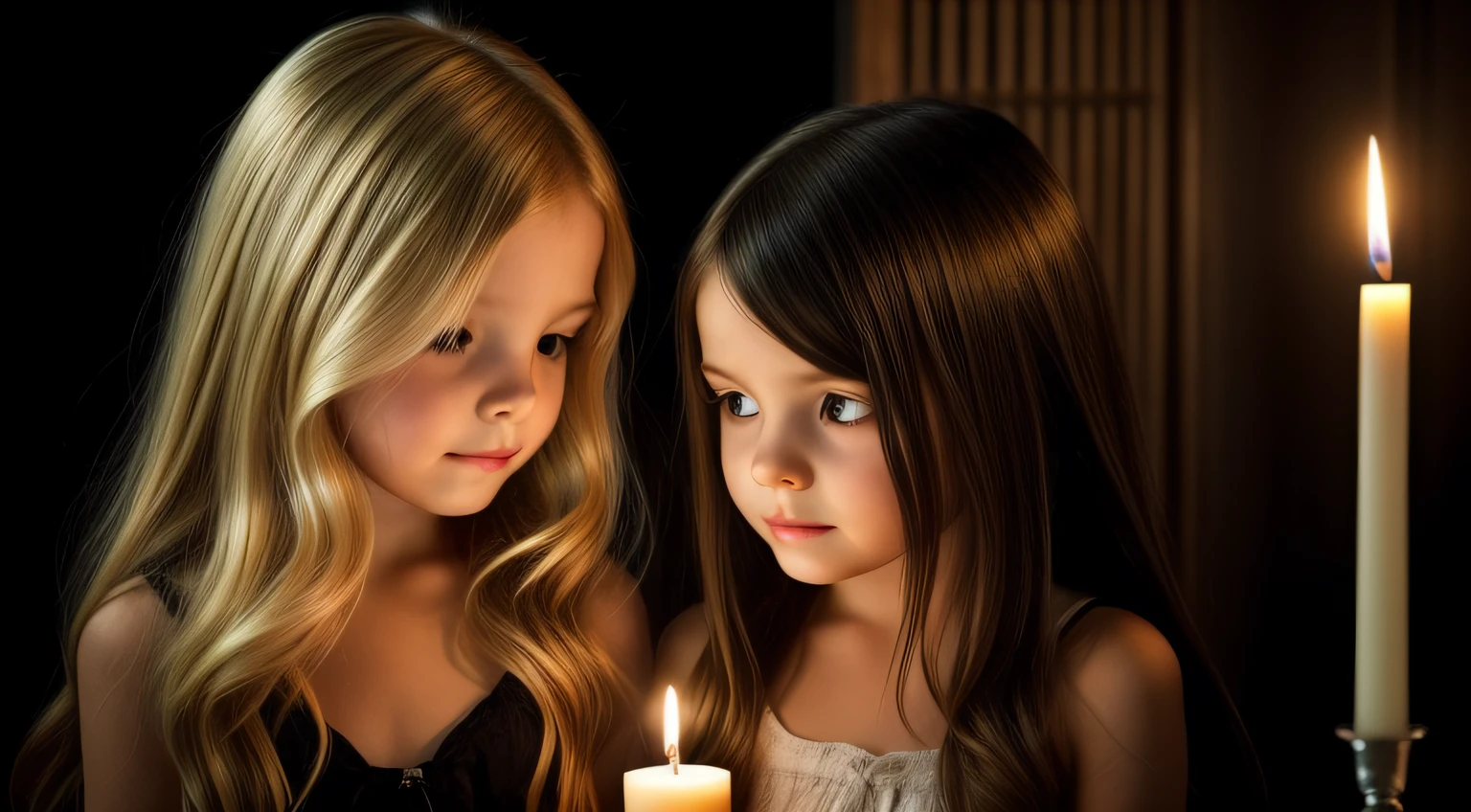 BLONDE KIDS CABELO LONGO, GOTHIC WITH CANDLES ACCESSES in hand.