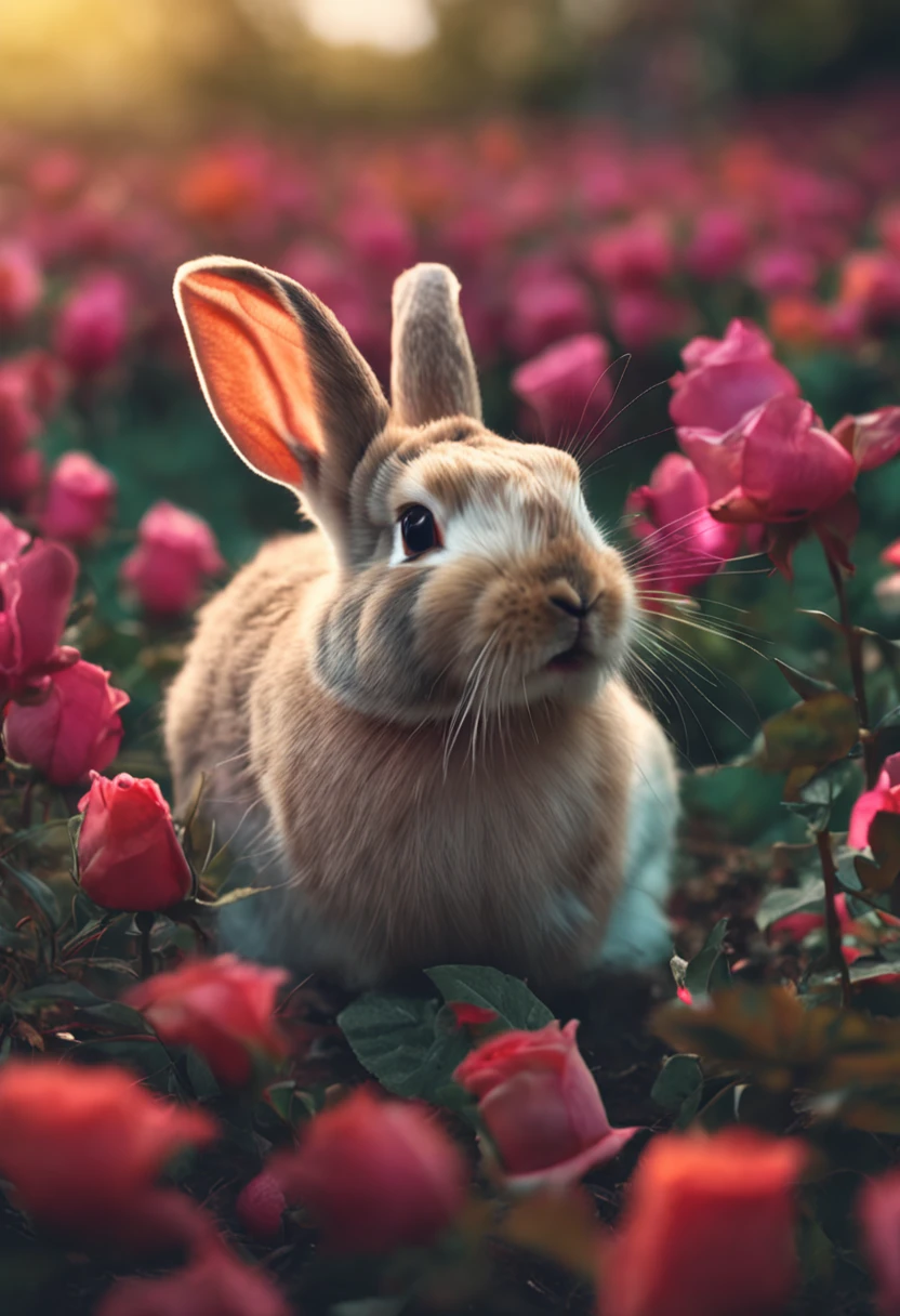 [A rabbit, A rose in his mouth]