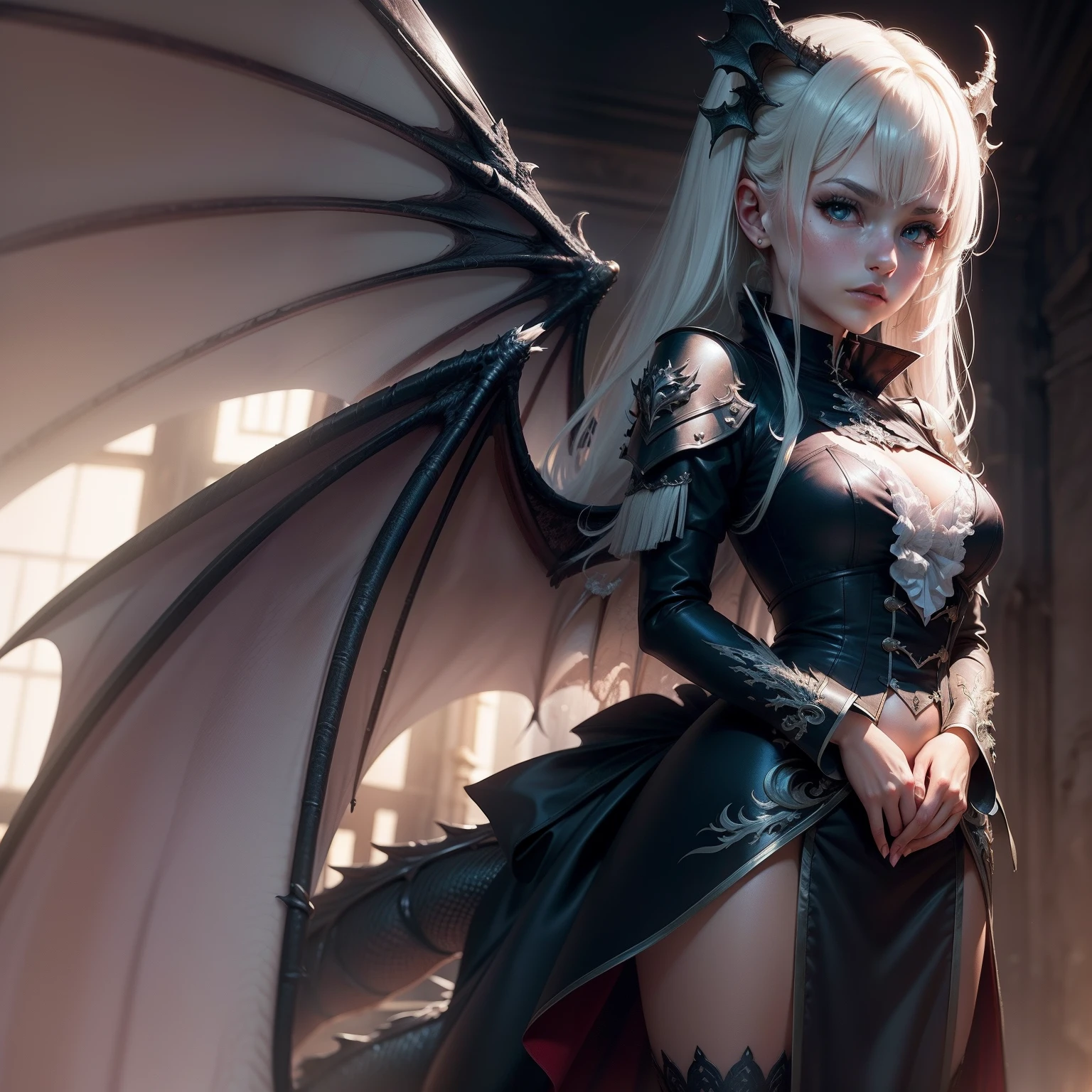 # Script: AI-Generated Art - Gothic Dark Souls-Inspired Woman with Dragon Eyes and Wings
**Objective:**
Create an AI-generated image of a woman with specific features and attire, inspired by the Gothic style of the Dark Souls series.
**Character Description:**
- **Gender:** Female
- **Hair:** Long blonde hair, tied back
- **Eyes:** Red, dragon-like
- **Dragon Features:** Small wings
- **Attire:** Full-body medieval armor
- **Style:** Gothic, similar to Dark Souls aesthetics
**Steps:**
1. **Gather Reference Images:**
- Collect images of full-body medieval armor from the Dark Souls series.
- Find examples of blonde hair tied back.
- Look for images of red, dragon-like eyes and small dragon wings.
- Compile Gothic art references to understand the desired aesthetic.
2. **Character Design:**
- **Hair:** Design the long blonde hair tied back, ensuring it looks natural and flows realistically.
- **Eyes:** Create piercing red eyes with elongated pupils to give a dragon-like appearance.
- **Dragon Features:** Add small, subtle dragon wings that look natural on her back.
- **Armor:** Design full-body medieval armor with intricate Gothic patterns and dark tones, appearing worn and battle-scarred. Ensure the armor covers the entire body, including helmet, chest plate, gauntlets, greaves, and boots.
- **Overall Style:** Use dark, muted colors with high contrasts to emphasize the Gothic style. Incorporate dark shadows and dim lighting.
3. **Pose and Composition:**
- Position the character in a dramatic pose, possibly standing or in mid-battle stance.
- Choose a dark, eerie background that complements the Gothic theme, like a ruined castle or a foggy forest.
- Use lighting to create a moody, atmospheric effect, casting shadows that highlight the character’s features and armor.
4. **AI Tools and Techniques:**
- Use AI art generation tools like DALL-E, MidJourney, or Stable Diffusion.
- Input the character description and upload refer