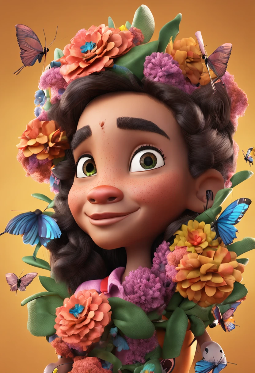 Personagem coelho, femea, personagem de historia infantil, com seis anos de idade, She's in an enchanted forest, com flores ao redor, Estilo Pixar, 3D, desenho animado, ultrarealista, asymmetrical design