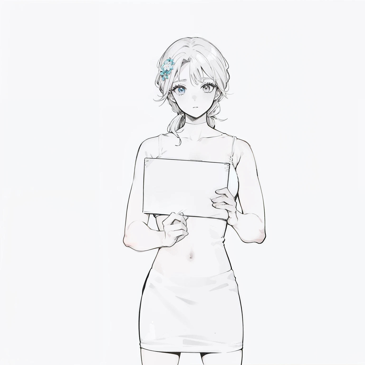 Obra prima, melhor qualidade, manga Style, uma garota, segurando uma placa