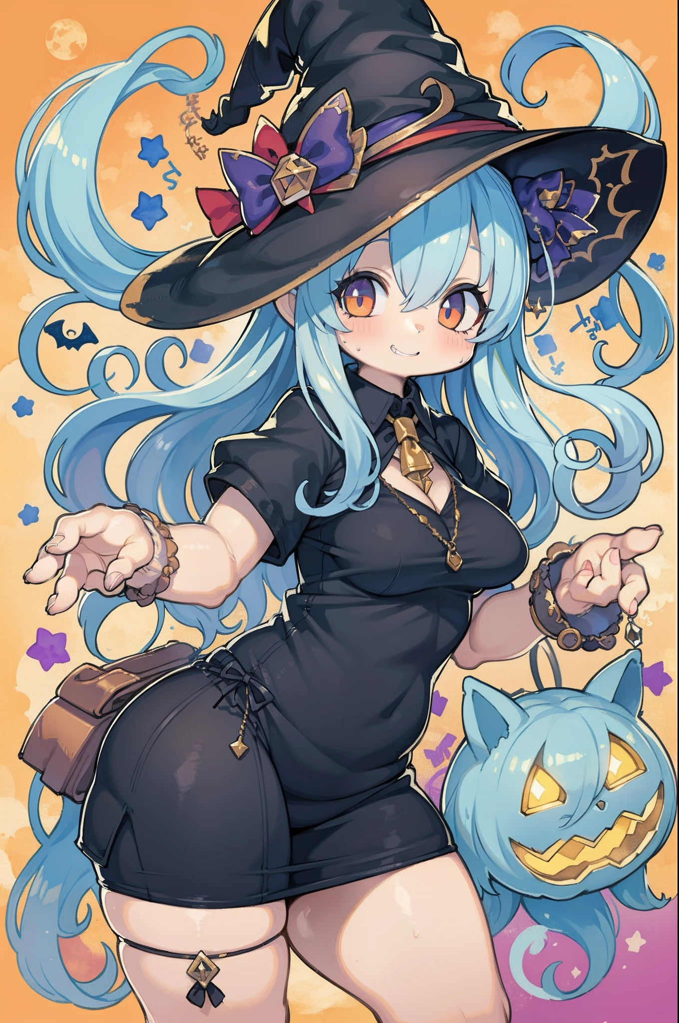 Charming Halloween 8 witch, Random coloring,2D, planar vector, T-shirt design, Colorful splashes, Fantasy Art, Watercolor effect,Digital Painting, white bg, 8K、