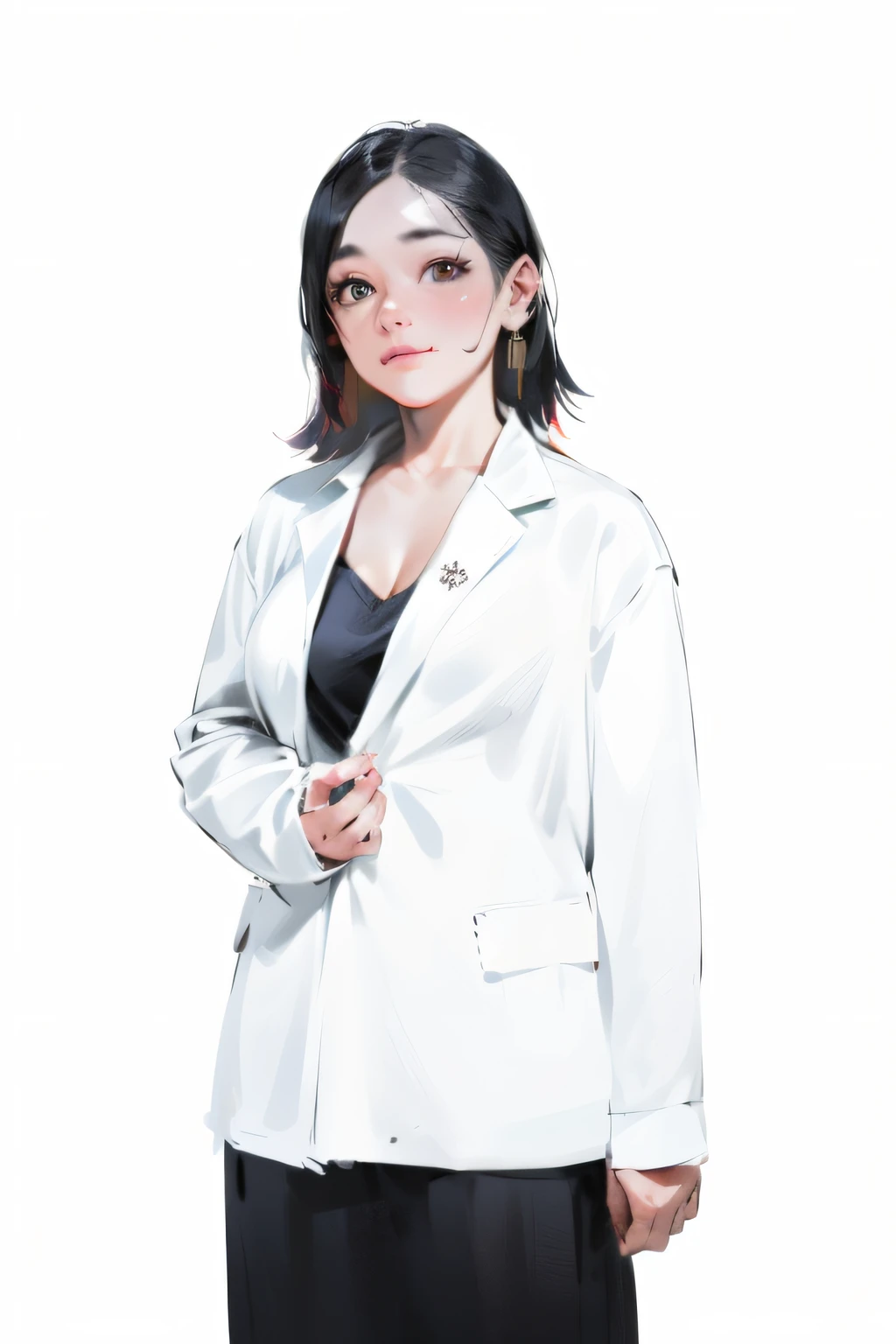 there is a woman in a white shirt posing for a picture, Young Asian woman, portrait of female korean idol, Young Asian girl, Young wan Asian face, Korean woman, with round face, Beautiful young Korean woman, Young Korean face, closeup cleavage,Korean girl,Beautuful Women,ssmile,Look to the lens,Thin fingers