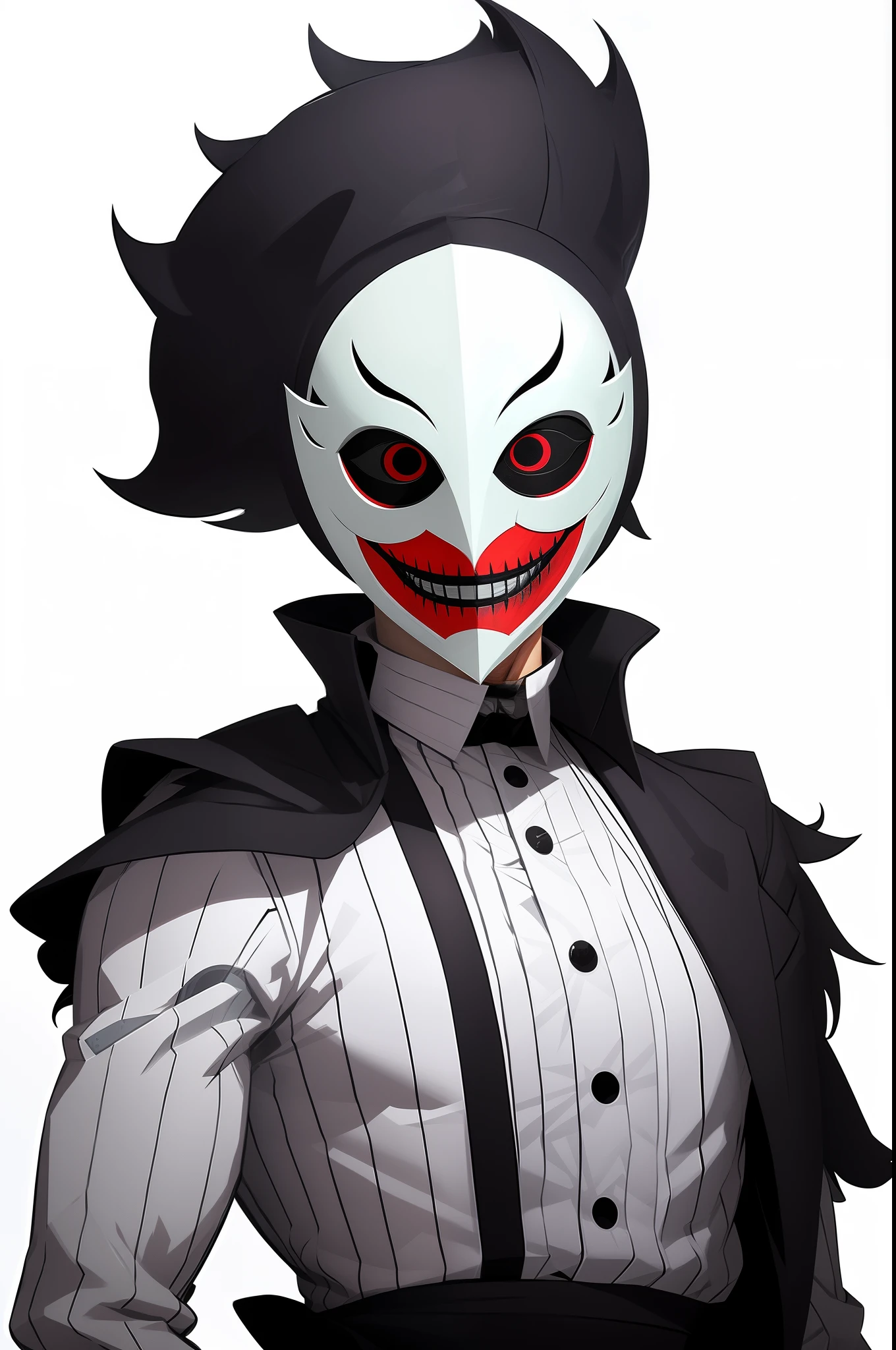 a close up of a person wearing a clown mask and a suit, portrait of a joker, joker smile, evil villain grin, evil grin, portrait of joker, grotesque joker, grinning sinisterly, portrait killer clown, cutecore clowncore, evil killer smile, digital art from danganronpa, evil smile and glowing eyes, smooth, ultra quality (new face:1.5)