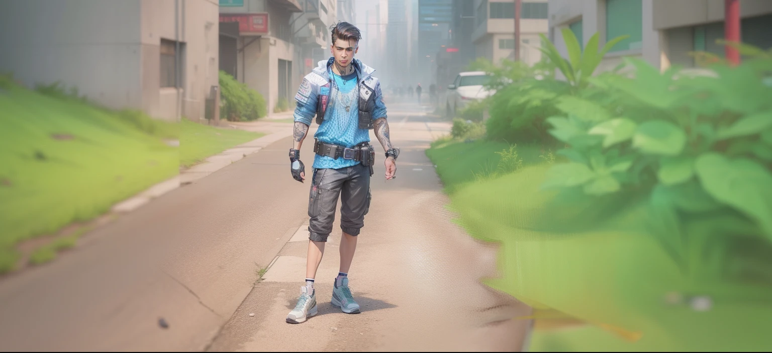 Change background cyberpunk handsome boy, realistic face, 8k, realistic face, on 14year boy, and whit dogg