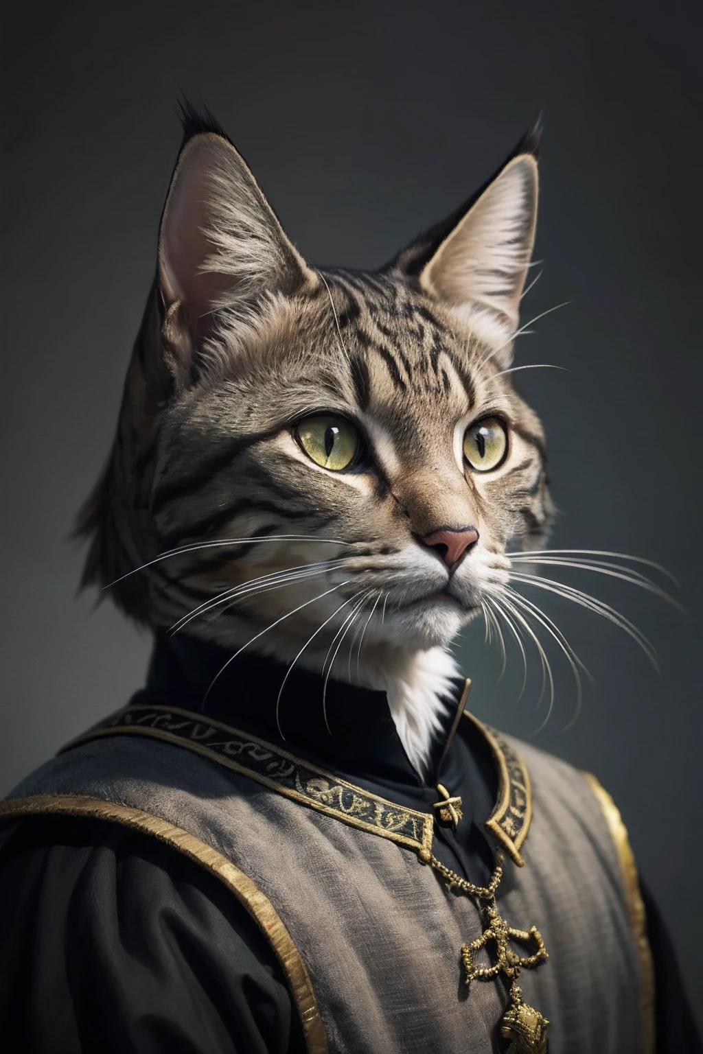 Gato de araffe vestindo uma coroa e um manto de rei, gato com roupas nobres, Retrato real, retrato de um velho rei medieval, retrato do velho rei medieval, retrato de um rei, gato elegante, Velho Rei Medieval, anthropomorphic cat, anthropomorphic cat, raw style, cinemactic