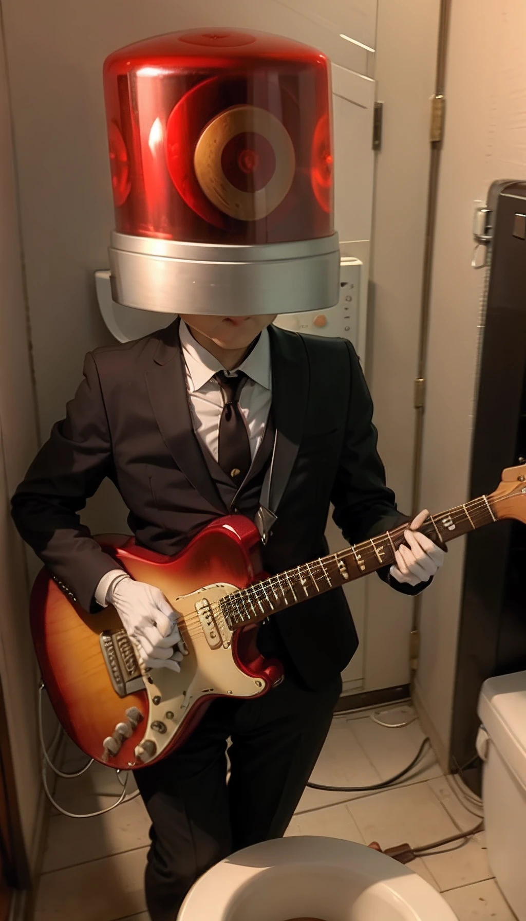 Character Toad Camerotoko, mushroom cap, (Mushroom head:1.1), plays the guitar, In the toilet