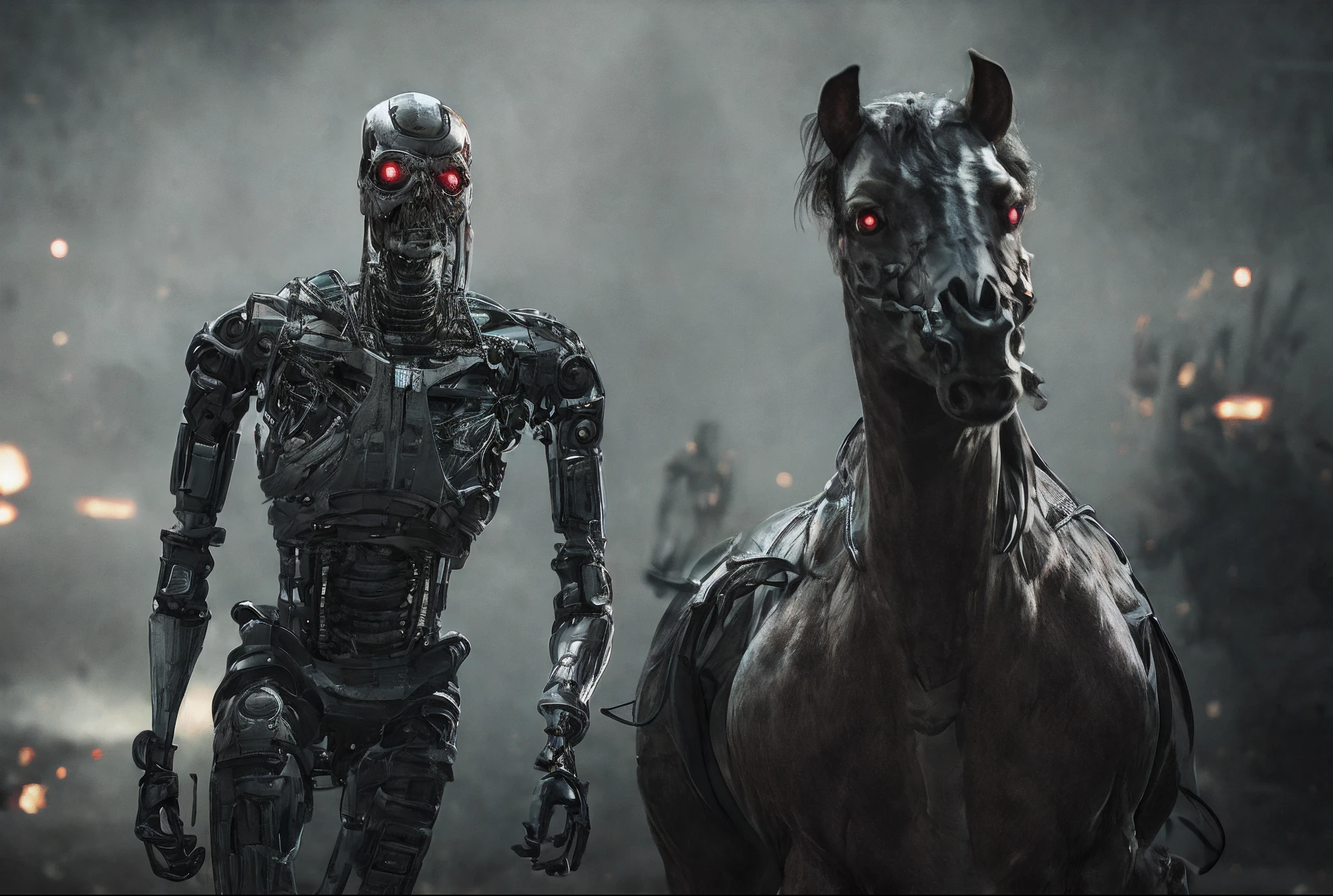 Imagen de Terminator  (como un caballo:1.2), 8k UHD, DSLR, Soft lighting, alta calidad, Film grain, Fujifilm XT3