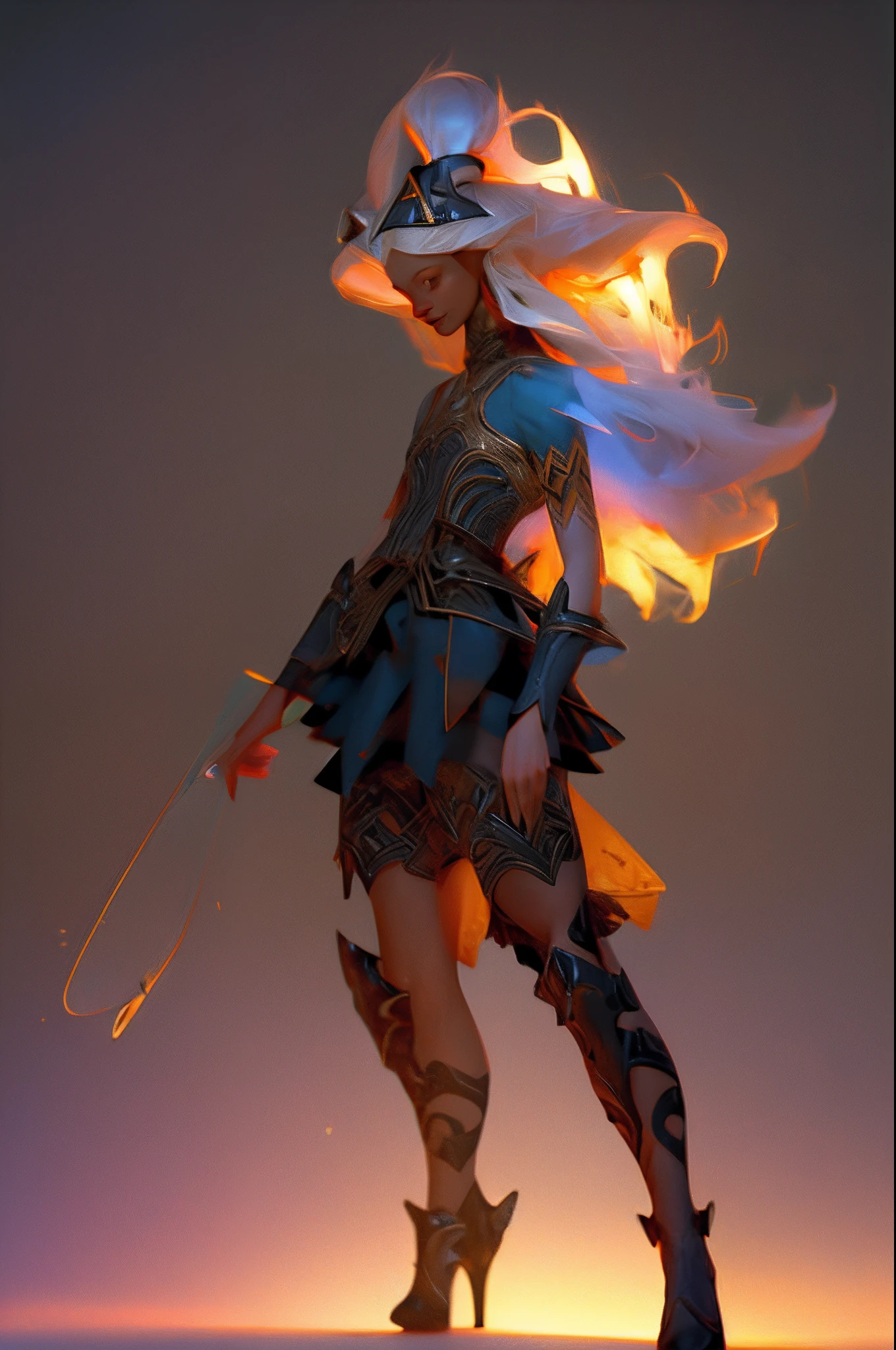 Design a layout showcase Gaming character, a Elf Knight. Golden+Purle clothes, stylish and unique. Detailed magic bow. (masterpiece:1.2), (best quality), 4k, ultra-detailed, (dynamic composition: 1.4), Step by step design, layout art,(luminous lighting, atmospheric lighting), Final Fantasy style, magical, ((glove full hands)), fran, viera, helmet, revealing clothes, vambraces, armored legwear, high heels