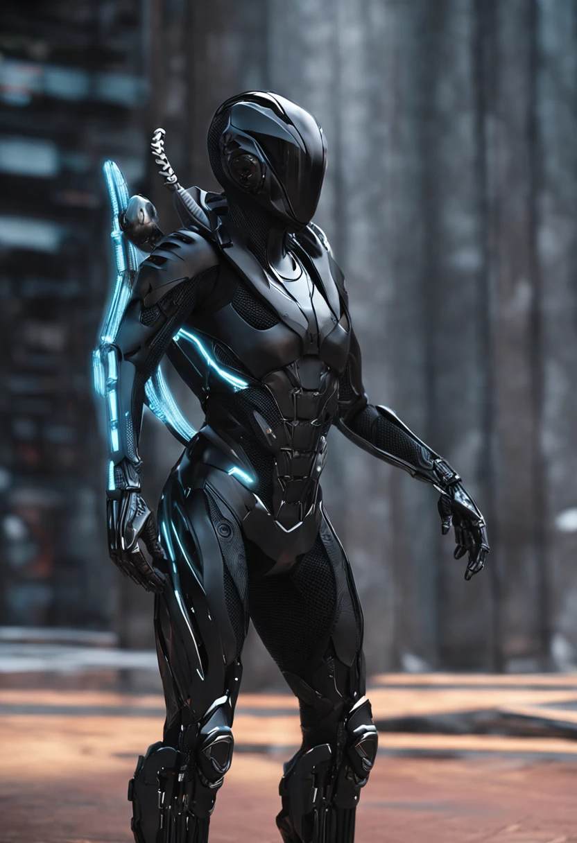 Futuristic black scorpion suit, woman, futuristic thing on it, full body and face, trending on artstation, highly detailed, by WLOP, sharp focus, studio photo, intricate details, beautiful lighting