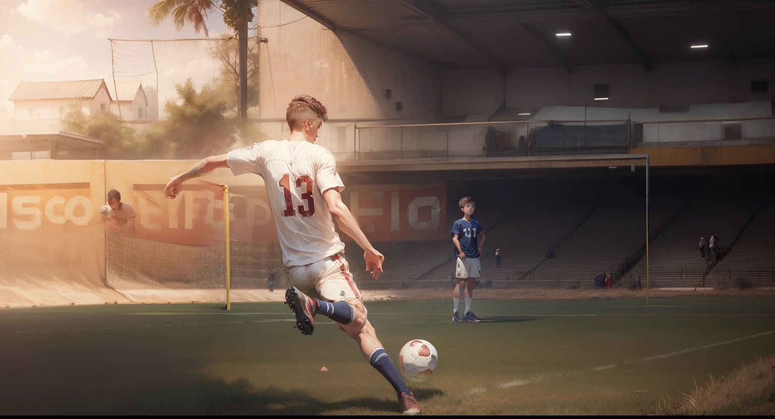 Change background football court realistic boy hd