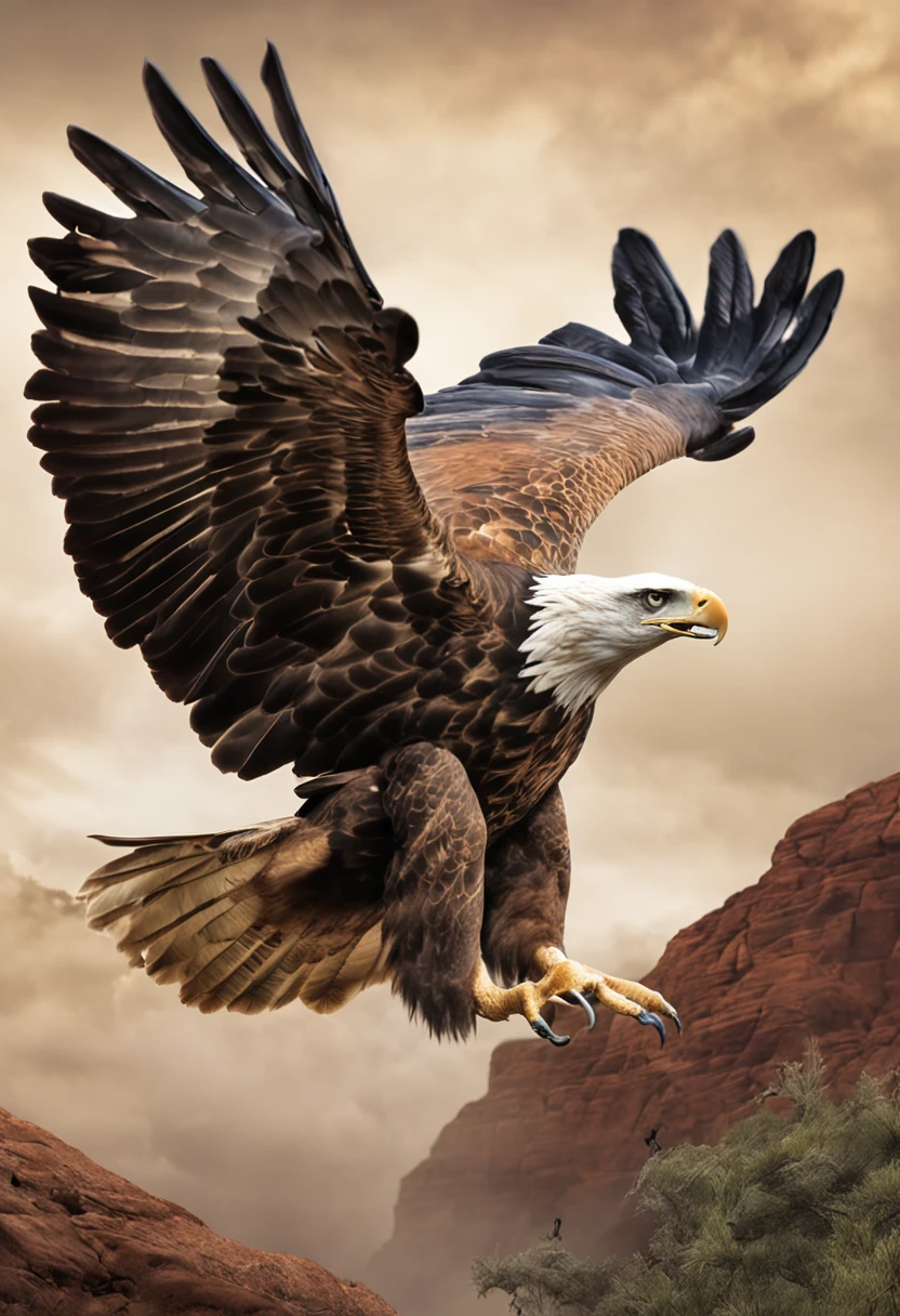 In a mesmerizing display of nature's raw power, an eagle takes to the skies with a tortoise clutched tightly in its talons. The azure heavens stretch out above, a canvas for a spectacle that combines instinct, strategy, and survival. The eagle's wings beat with rhythmic precision, lifting it higher into the heavens, its intent clear: to harness gravity itself in a bid to feast upon its well-protected prey.
The tortoise, encased in its protective shell, is the embodiment of resilience and defense. Its armored home has shielded it from countless dangers, but now faces a test unlike any other. As the eagle ascends, the world below diminishes to a patchwork of colors, and the earth's embrace weakens in the face of the sky's embrace.
At the pinnacle of its ascent, the eagle releases its grip on the tortoise. The tortoise plummets earthward, a living missile hurled from the heavens. It tumbles, shell over limb, an involuntary participant in this airborne duel. Gravity accelerates its descent, the very force that the eagle seeks to exploit now testing the limits of the tortoise's fortitude.
Impact is inevitable, a moment of violent convergence between predator and prey. The tortoise's shell, a fortress of bone and keratin, strikes the earth with a resounding thud. It withstands the force of the fall, its shell remaining intact, a guardian of life within. The eagle, a master of the skies, watches from above, its calculated gamble having yielded an unexpected outcome.
In this fleeting instant, the laws of nature entwine in a dance of survival and adaptation. The eagle's daring attempt to shatter the tortoise's defenses becomes a tale of tenacity and natural engineering, where the prey's resilience prevails over the predator's calculated strategy. And as the world resumes its regular rhythm, the tortoise retreats into the sanctuary of its shell, a survivor of a duel with gravity itself.