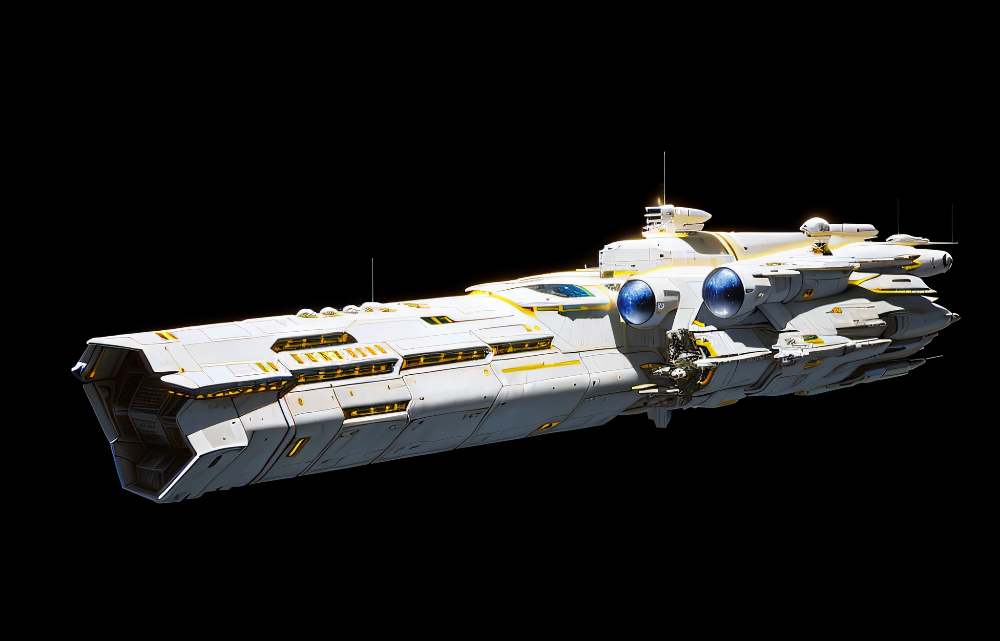 (espacial, nave espacial aparecia, de um tanque de guerra. with multiple cargo bays) (Behind thrusters with blue flame) (futurista) 4k. on one side a cannon on the other side another cannon