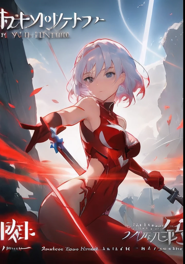 Anime girl with white hair and red costume holding a sword, cushart krenz key art feminine, epic light novel art cover, overdetailed art, Detailed key anime art, epic light novel cover art, key art, official artwork, cyarine, Official art, high detailed official artwork, fronds, High quality anime art style, zerochan art