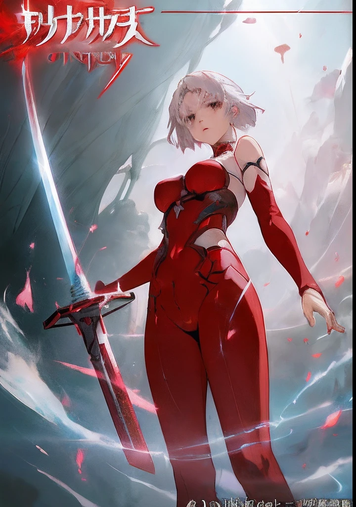Anime girl with white hair and red costume holding a sword, cushart krenz key art feminine, epic light novel art cover, overdetailed art, Detailed key anime art, epic light novel cover art, key art, official artwork, cyarine, Official art, high detailed official artwork, fronds, High quality anime art style, zerochan art