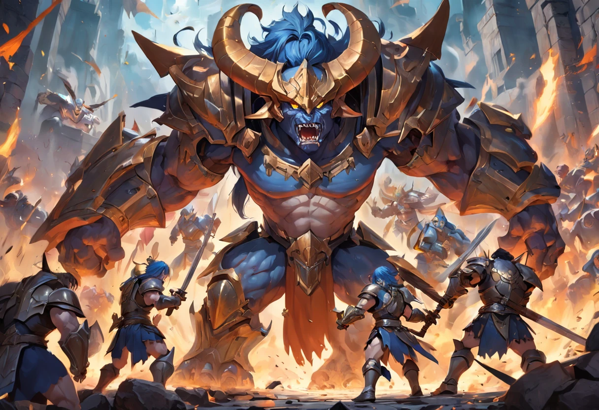 Create a highly detailed and photorealistic image depicting a valiant paladin engaged in a fierce battle against a horde of goblins in a captivating RPG world. The paladin, adorned in gleaming armor, wields a majestic lance as he stands at the forefront, surrounded by the chaos of the encounter. The goblins, each with unique appearances, exhibit menacing expressions and wield an assortment of crude weapons. The scene showcases the paladin's unwavering determination and skill, while capturing the intensity and excitement of the RPG adventure. Ensure the image is rendered in stunning 4K resolution, with exceptional attention to detail, realistic lighting, and dynamic composition