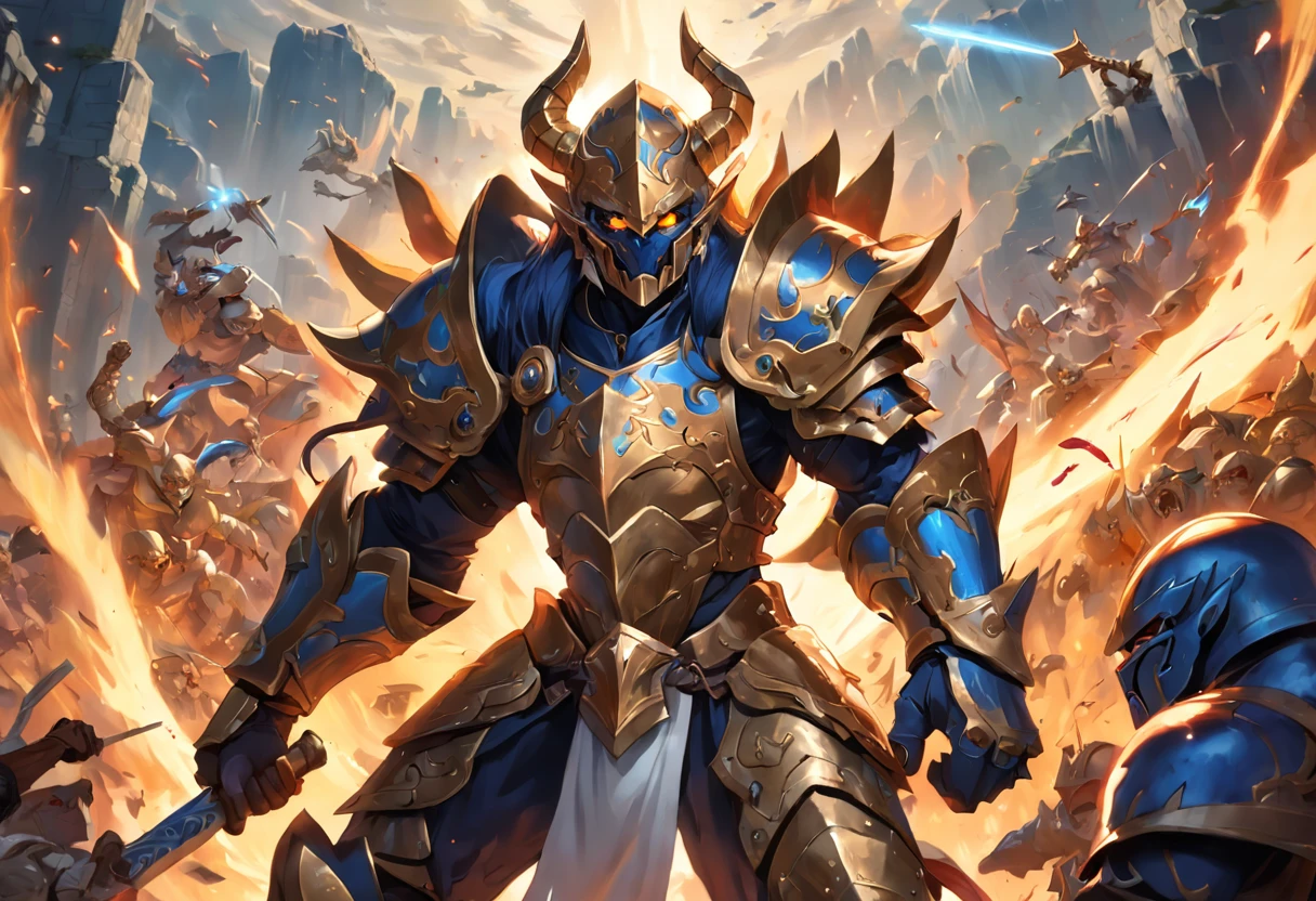 Create a highly detailed and photorealistic image depicting a valiant paladin engaged in a fierce battle against a horde of goblins in a captivating RPG world. The paladin, adorned in gleaming armor, wields a majestic lance as he stands at the forefront, surrounded by the chaos of the encounter. The goblins, each with unique appearances, exhibit menacing expressions and wield an assortment of crude weapons. The scene showcases the paladin's unwavering determination and skill, while capturing the intensity and excitement of the RPG adventure. Ensure the image is rendered in stunning 4K resolution, with exceptional attention to detail, realistic lighting, and dynamic composition