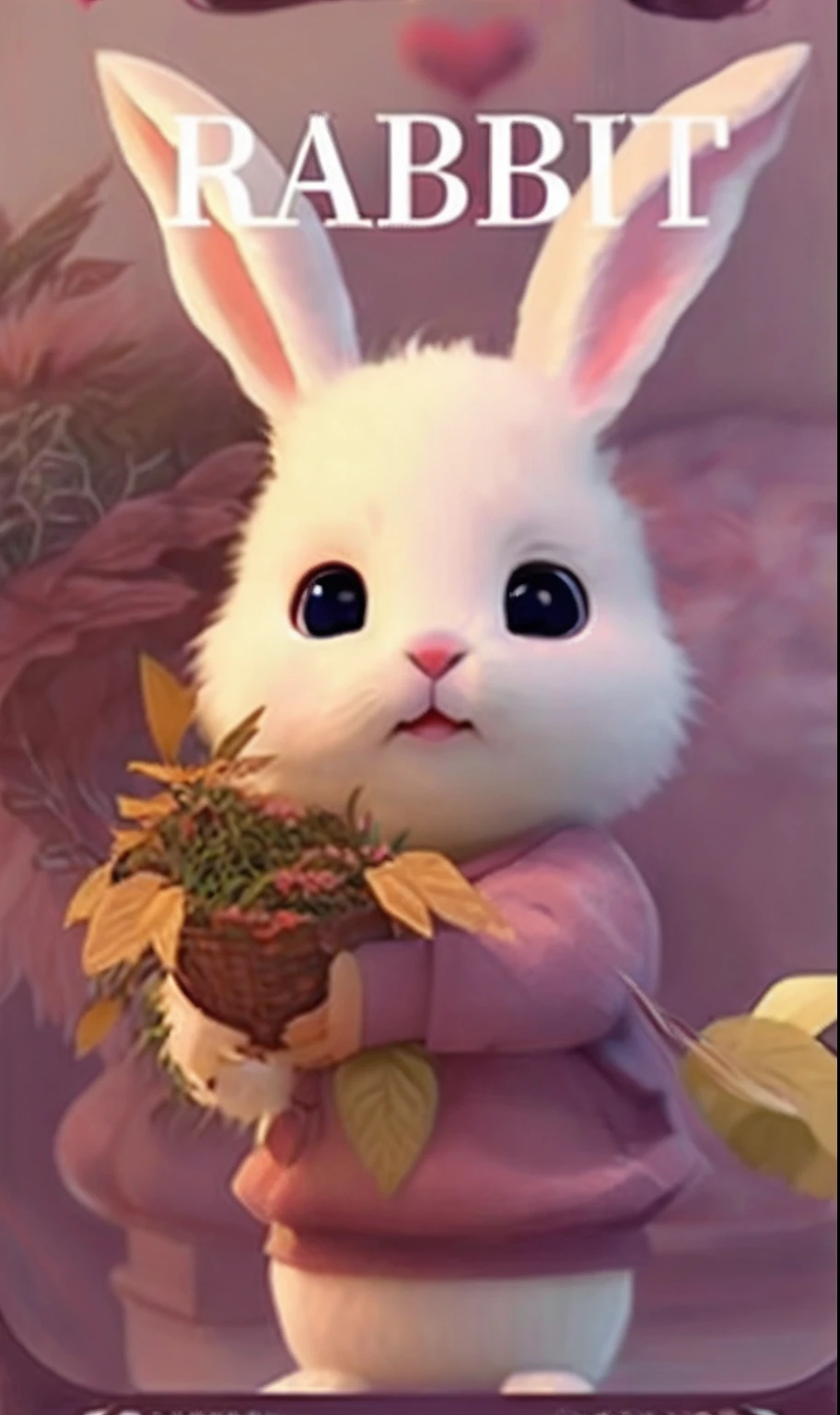 Close-up of a rabbit holding a basket of flowers, cute anthropomorphic bunny, lovely digital painting, adorable digital art, Cute detailed digital art, Rabbit_Bunny, cute animal, anthropomorphic rabbit, ultrarealistic sweet bunny girl, cute cute, 🍂 Cute, edgBunny_Character, cute forest creature, Bunny Girl, Ruan cute vtuber，Character design for Mark Raden and Pixar and Hayao Miyazaki