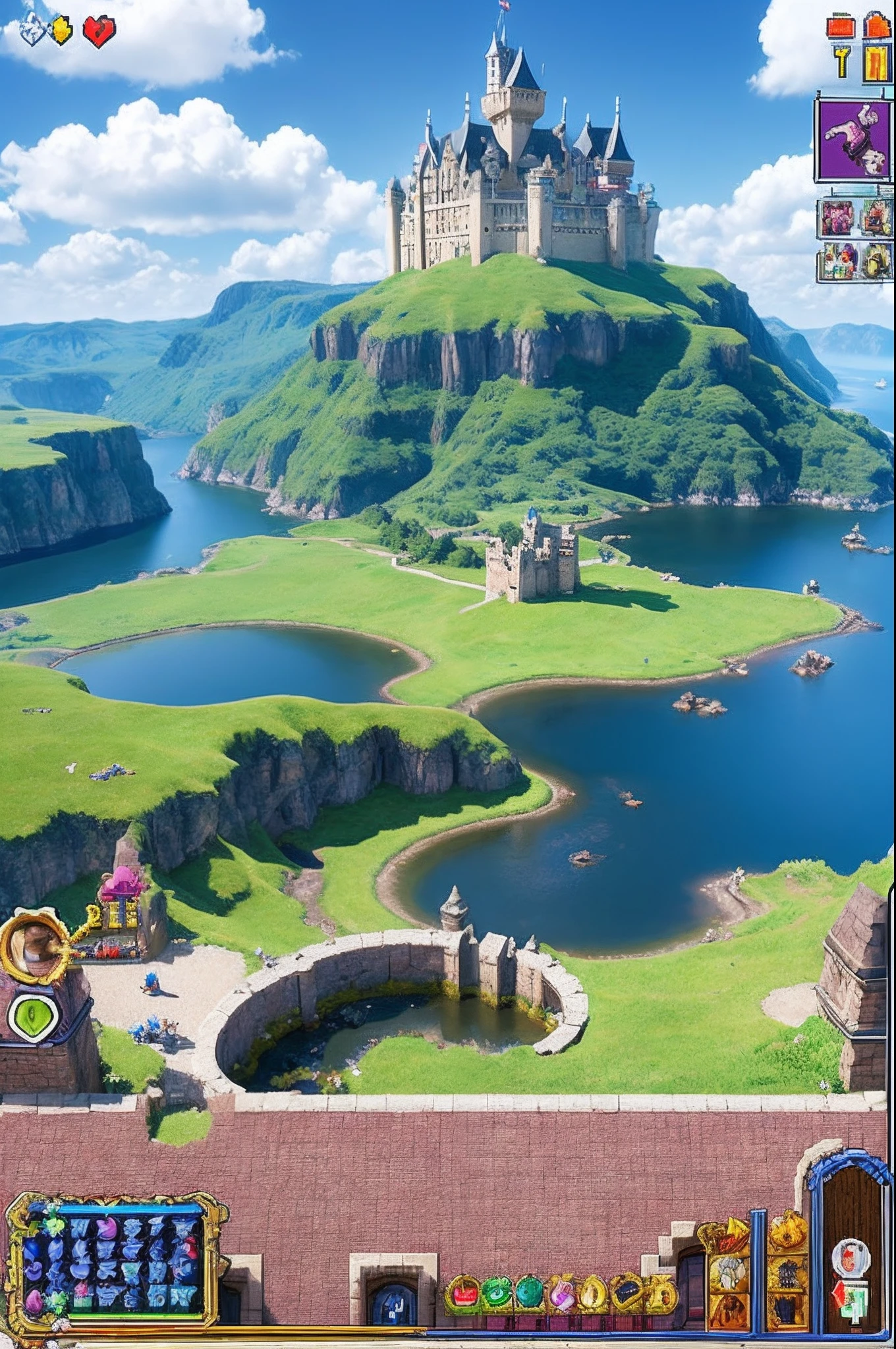pixel game《dragon quest》,Game character design,(cavalier:1.4),European castle,Thick clouds,surrounded by cloud,16-bit pixel art