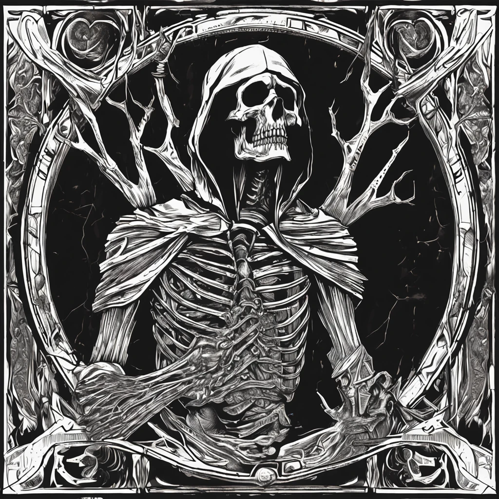 A black and white painting,Locked skull illustration, detailed 4k Fear artwork, Very detailed dark art, Fear!! Very detailed, Mark Reddick, Fear艺术, Nightmarish illustration, Creepy poster art, Fear illustration, chained skeleton, Weird and cold art style, The art of death in black metal music