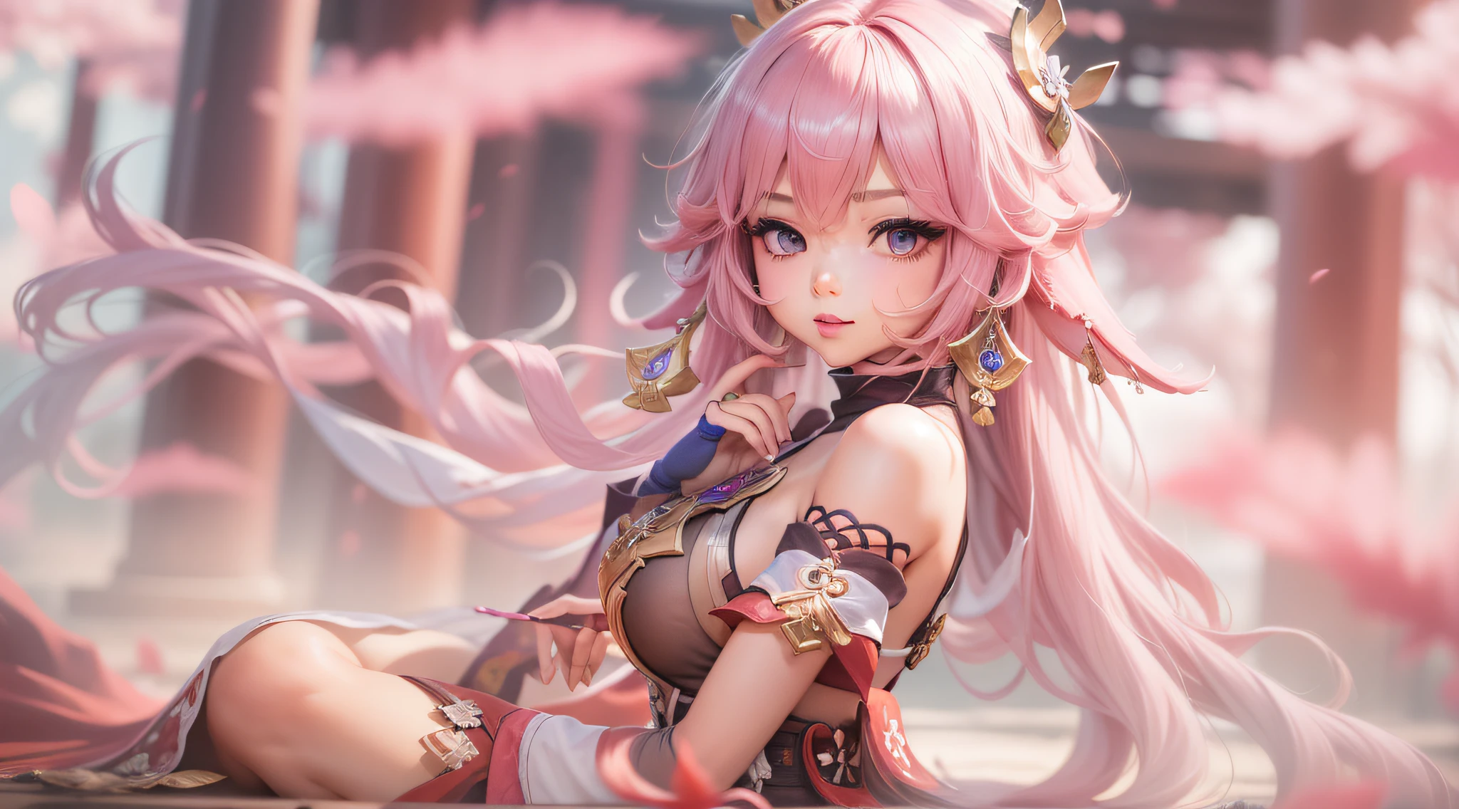 Genshin Impact Yae Miko seios grandes cabelo rosa sexy ultra realista de melhor qualidade