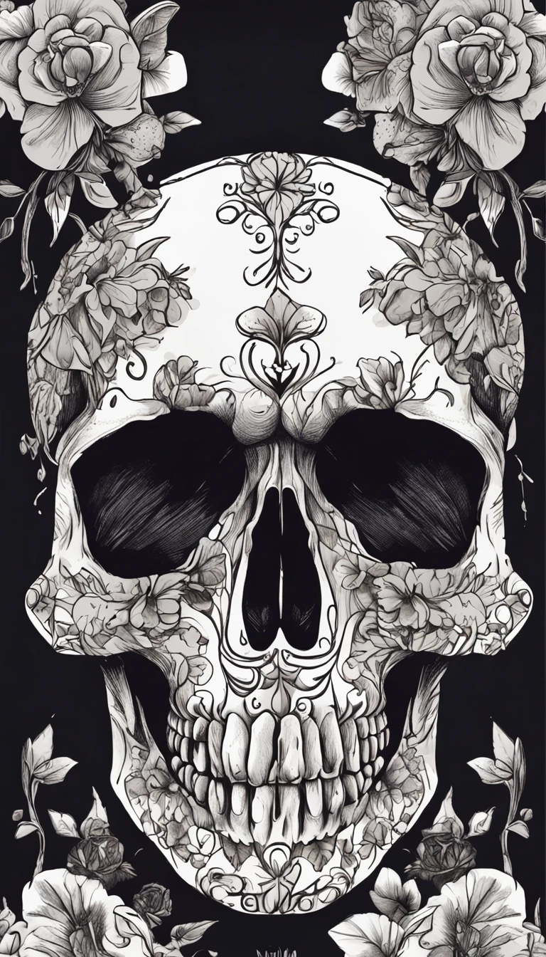 a skull with a snake and roses on it, skull design for a rock band, skull bones flowers, colorful illustration for tattoo, design de tatuagem, skull tattoo, death skull, sacred skulls, adorned with demon skulls, desenho de uma caveira, skulls, skull image on the vest, sacred skull, skull, art cover illustration, arte detalhada da capa, gravura altamente detalhada