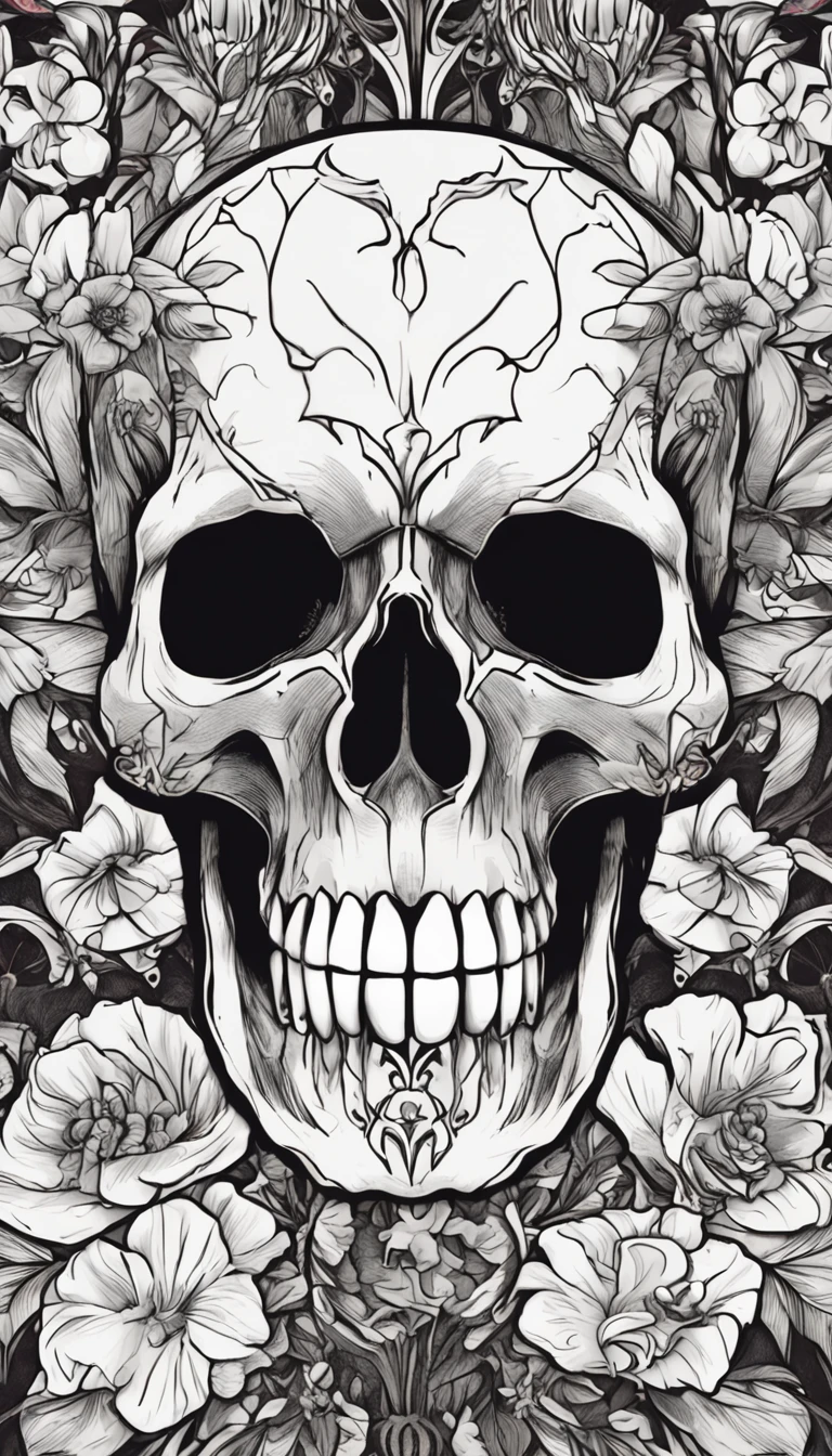 a closeup of a skull with flowers on it, fantasy skull, sacred skull, morphing skulls, ((skull)), death skull, skull tattoo, skull head, Tinta de caveira, skull like, skulls, sacred skulls, skull bones flowers, glass skull, skulls around, arte de fundo, skull face, Directed by: Derek Zabrocki, caveira, colour print