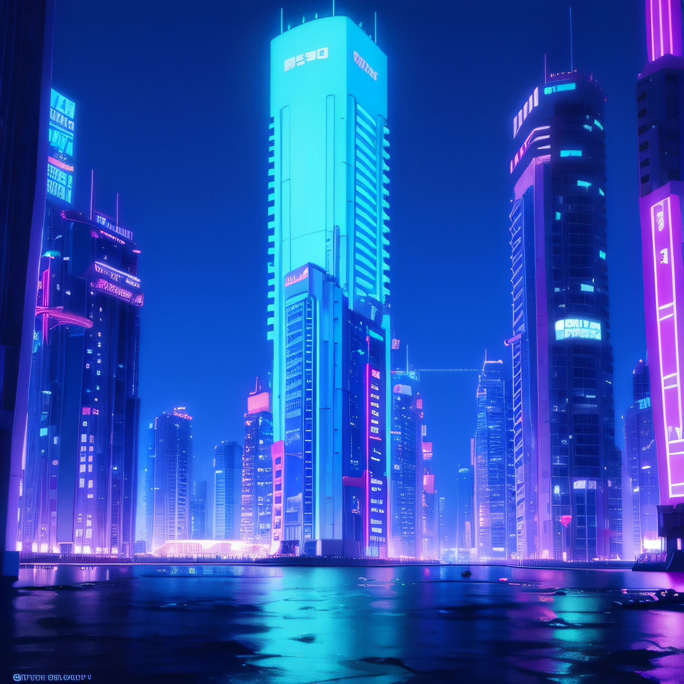 A neon futuristic city in the sea of the near future