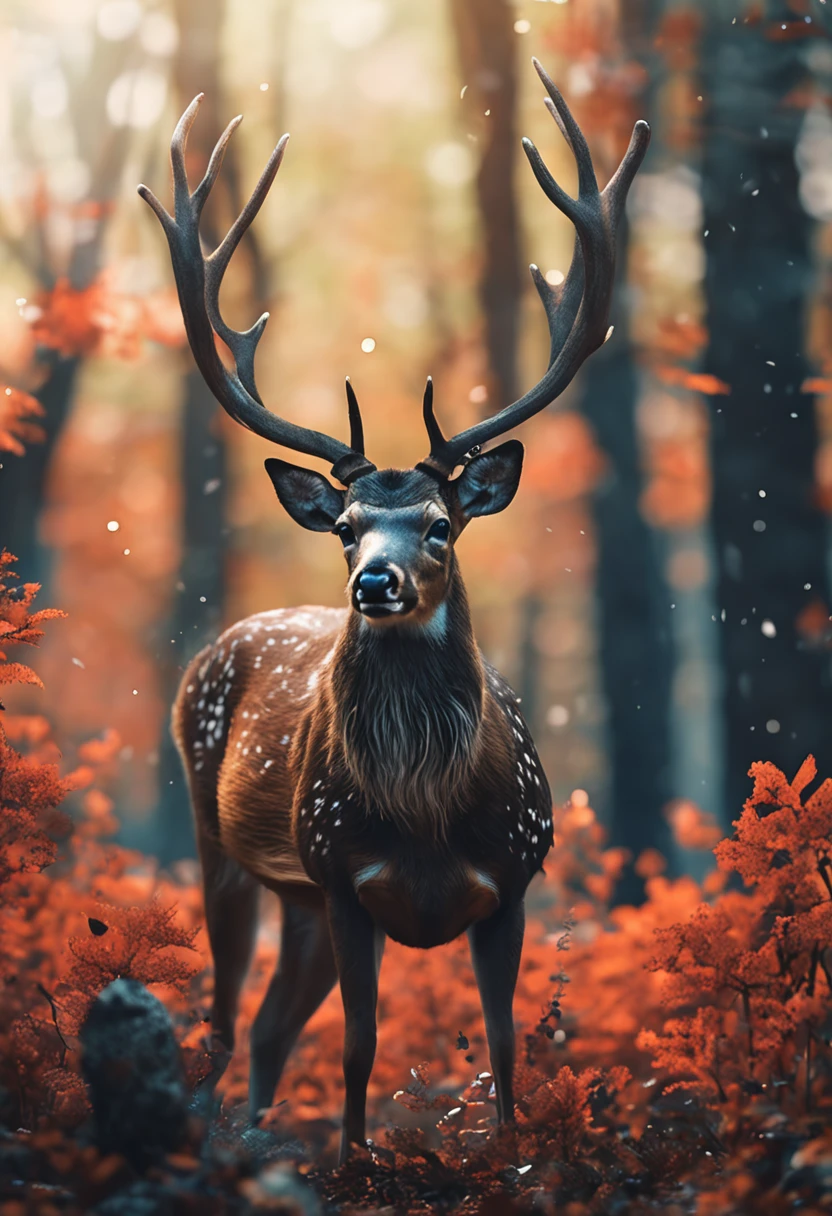 deer with melanism in a mystical forest, drawing