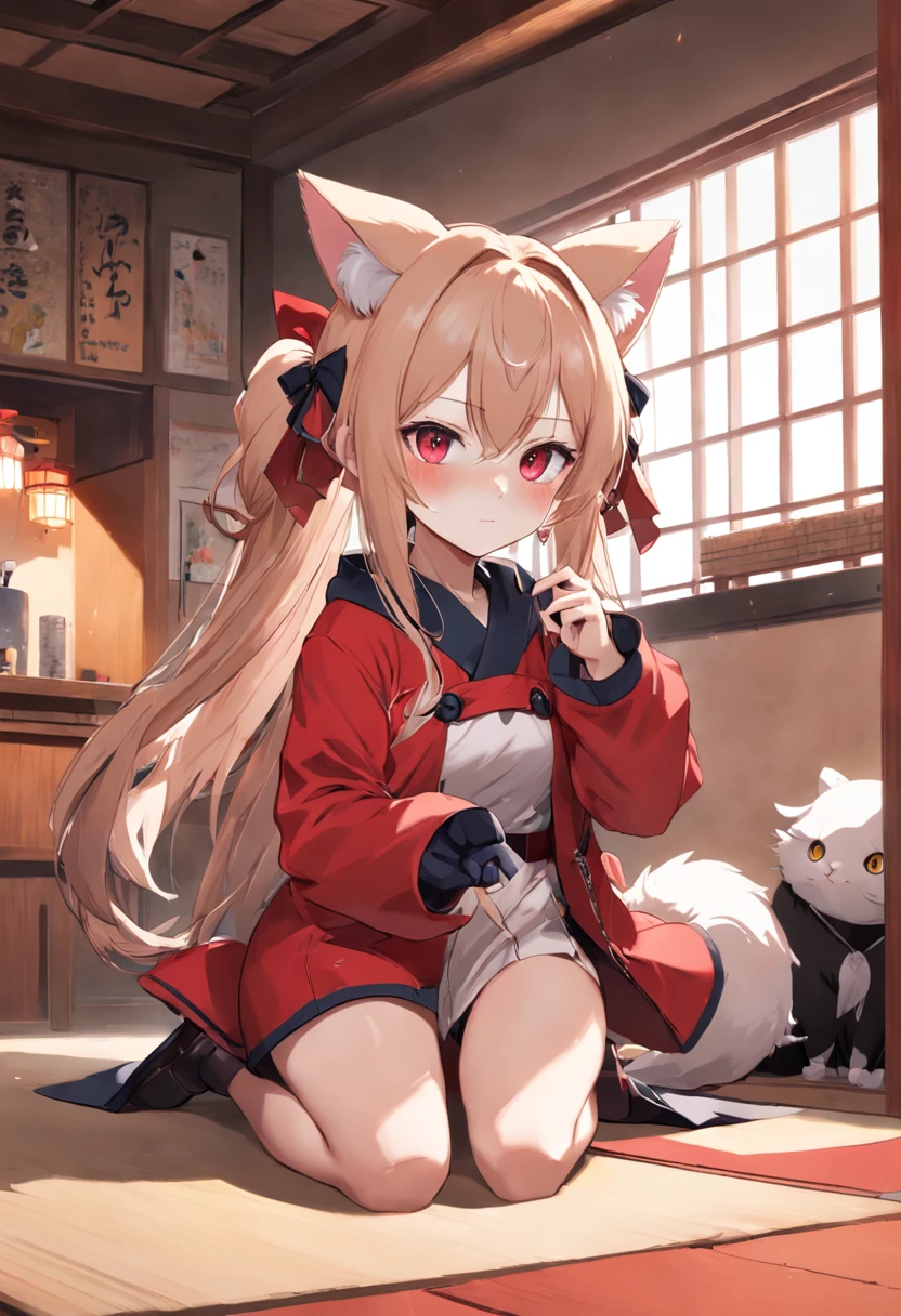 Girl with mouse ears in tatami room,Anime girl in a red coat, Cat-eared girl around,anime style 4 k, kawacy, Anime girl with cat ears, anime catgirl, Anime art wallpaper 8k, beautiful anime catgirl, cute anime catgirl, badass anime 8 K, anime art wallpaper 4k, anime art wallpaper 4k, 4k anime wallpaper, guweiz, (8K, Raw photography, top-quality, masterpiece:1.2), (realisitic, Photorealsitic:1.37), ultra-detailliert, 1 rapariga, 独奏, cute little,