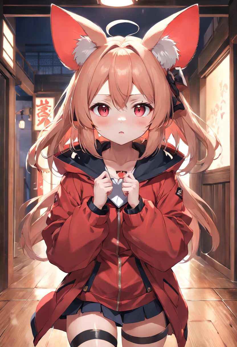 Girl with mouse ears in tatami room，Anime girl in a red coat, Cat-eared girl around，anime style 4 k, kawacy, Anime girl with cat ears, anime catgirl, Anime art wallpaper 8k, beautiful anime catgirl, cute anime catgirl, badass anime 8 K, anime art wallpaper 4k, anime art wallpaper 4k, 4k anime wallpaper, guweiz， (8K, Raw photography, top-quality, ​masterpiece:1.2), (realisitic, Photorealsitic:1.37), ultra-detailliert, 1 rapariga, 独奏, cute little,