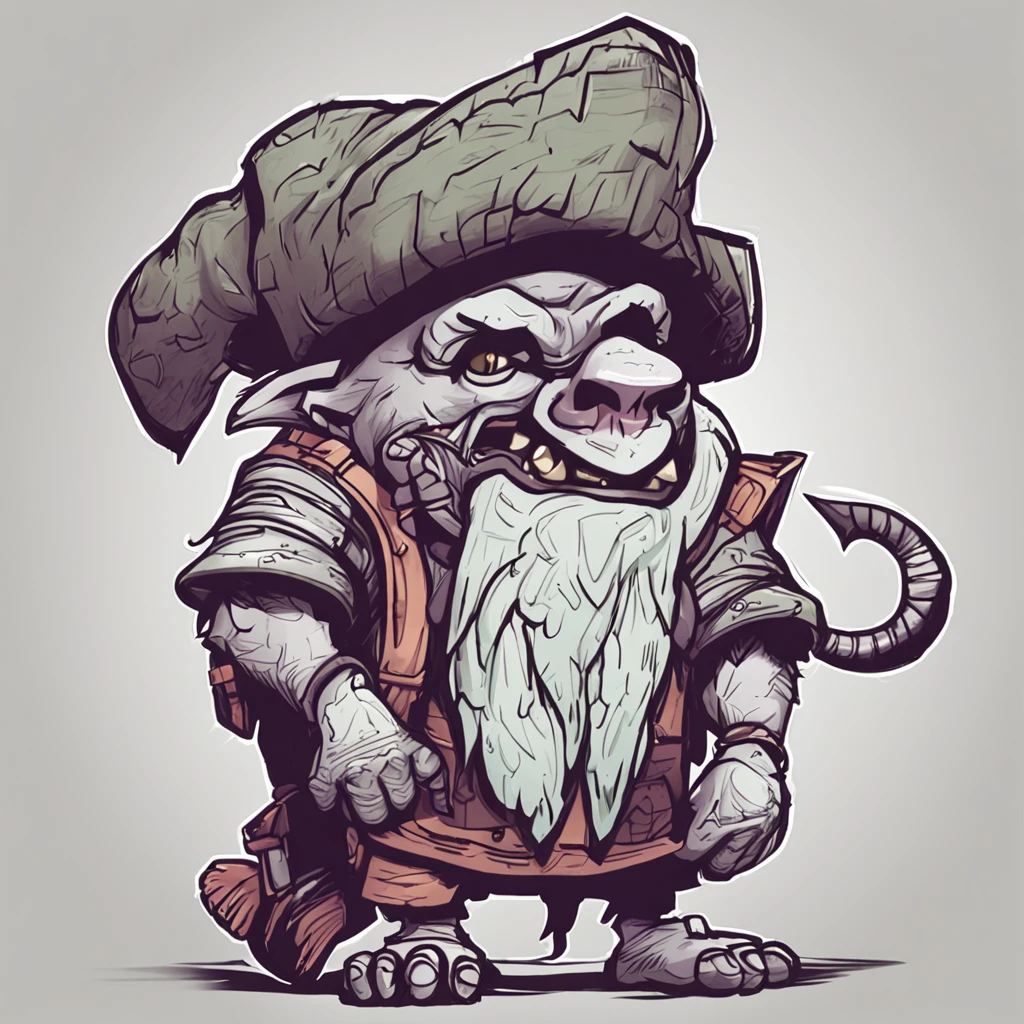 Cartoon illustration of a troll with a hat and a purse, Lowres, 2d illustration, 2d illustration, em estilo de arte de Hearthstone, Retrato de um Gnoll, archwizzard in a hat, 2d matte illustration, master splinter, estranho voidpunk fursona, 2d digital illustration, Gnoll, um pirata goblin