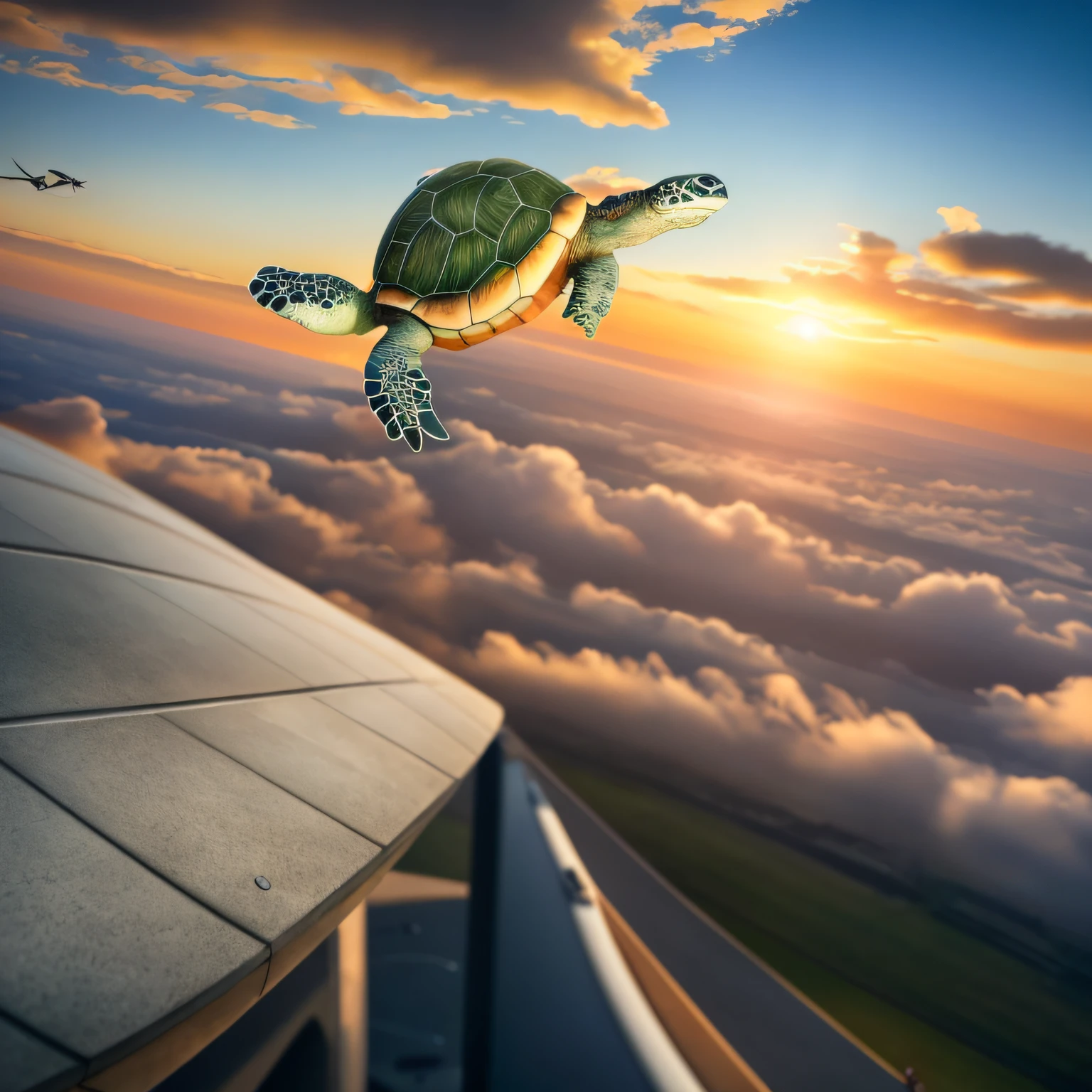 there is a turtle that is flying over a stadium, soaring through the sky, turtles all the way down, flying towards the camera, leaping towards viewer, award - winning shot, award-winning shot, flying through the air, award winning shot, photo taken with nikon d 7 5 0, photo taken with nikon d750, soaring above a dense city