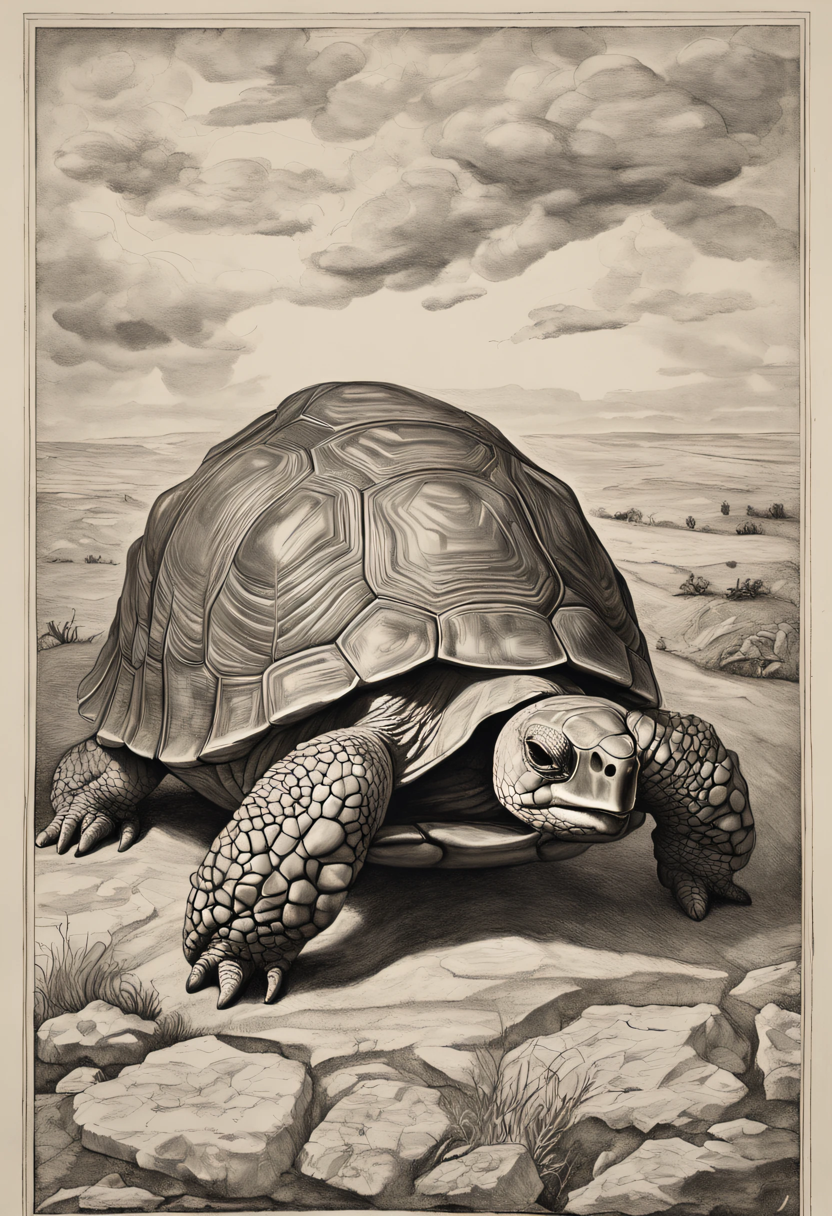 In a surreal twist of reality, a tortoise defies its natural habitat and takes an unexpected plunge from the sky. Suspended amidst billowing clouds, the tortoise is a symbol of both vulnerability and unexpected freedom. Its shell, a refuge of resilience, becomes a vessel of descent as gravity's embrace pulls it earthward.
As it descends, the tortoise's limbs protrude from its shell, its head peering out with a mix of curiosity and bewilderment. The wind rushes past, rustling the creases in its aged skin and causing its limbs to stretch like an avian's wings. The sky, an azure expanse transformed into a backdrop for this improbable spectacle, seems to hold its breath in anticipation.
The tortoise's journey is both serene and surreal, a contradiction of nature's norms. Its descent through the heavens is a symphony of motion and contrast – the ponderous grace of the tortoise juxtaposed against the fluidity of the air. Its shell, once a shelter on solid ground, becomes a vessel of whimsical flight.
As it approaches the earth, the tortoise's descent slows, and its legs extend in preparation for the inevitable impact. The ground rises to meet it, and in a moment of collision, the tortoise's shell meets the earth's embrace. The impact is absorbed by the shell's sturdy exterior, protecting the creature within.
The tortoise's improbable flight becomes a memory etched into the landscape – a testament to the unpredictable interplay of forces beyond our understanding. The sky, once an untouchable realm, has yielded its secrets to the tortoise, and the earth welcomes its unexpected visitor with open arms. In this fleeting intersection of earth and sky, the tortoise's descent becomes a reminder that even the most ordinary of creatures can be touched by the extraordinary.