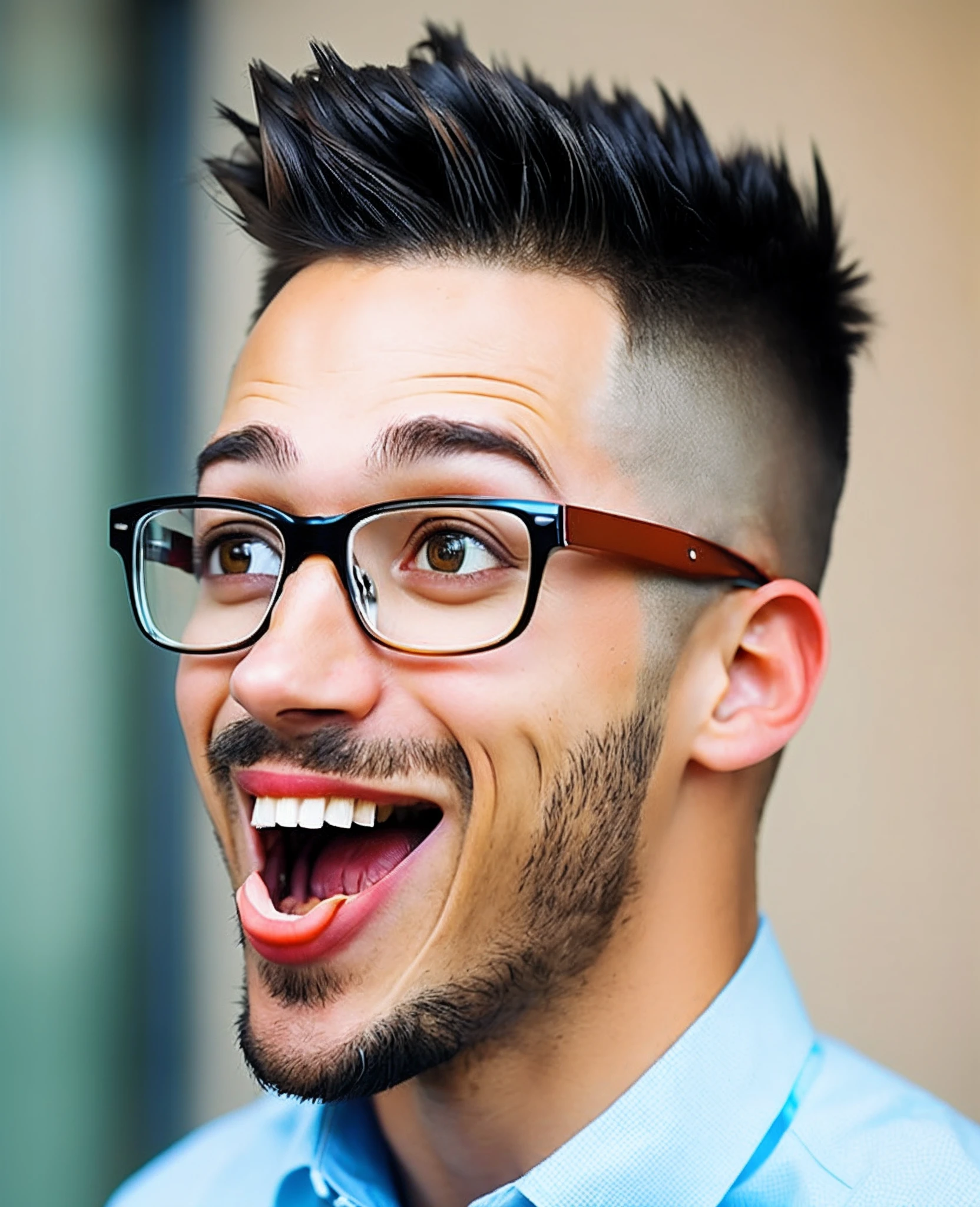 Man with glasses, (astonished face]:1.5),(Open your mouth in surprise:1.3)