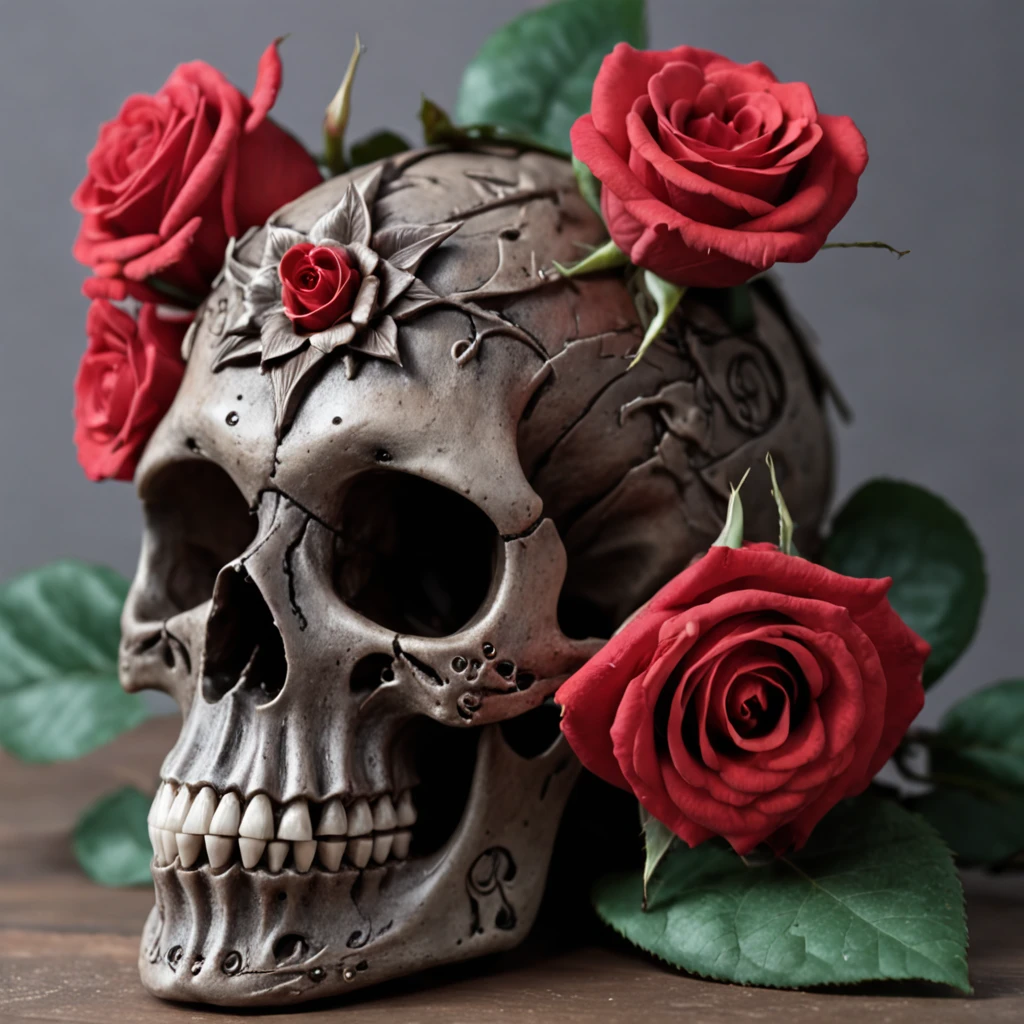 a skull with roses and leaves on its head, skull made of red roses, fantasy skull, highly detailed dark art, sacred skull, 8 k altamente detalhado, Death skull, 8k detailed art of high quality, Dark digital art, but detailed, adorned with demonic skulls, 4 k highly detailed art, high detailed digital art, gothic art