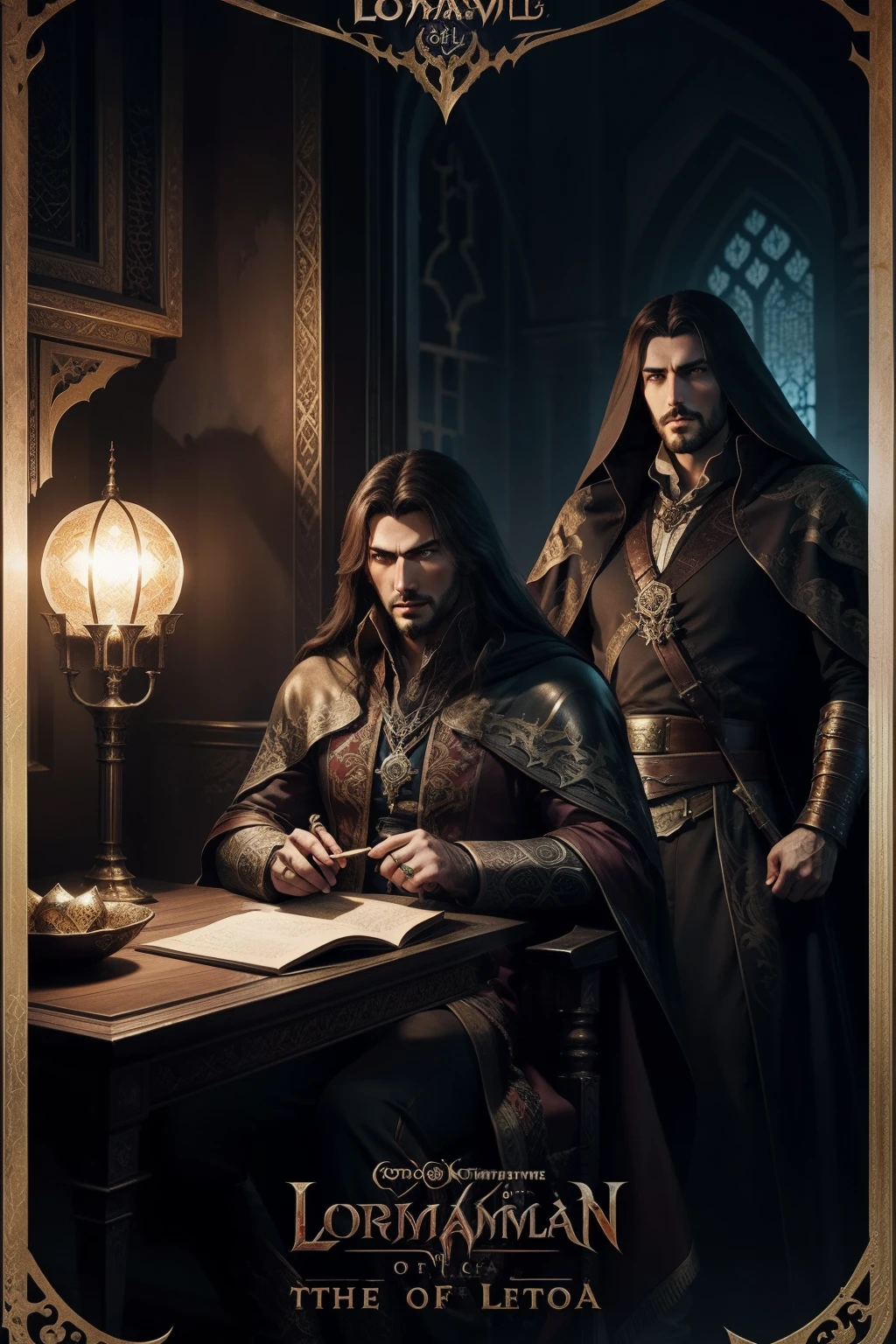 Castlevania Lord of the Shadows love story Islamic style hyper realistic super detailed Dynamic poster advertising masterpiece hyper realistic