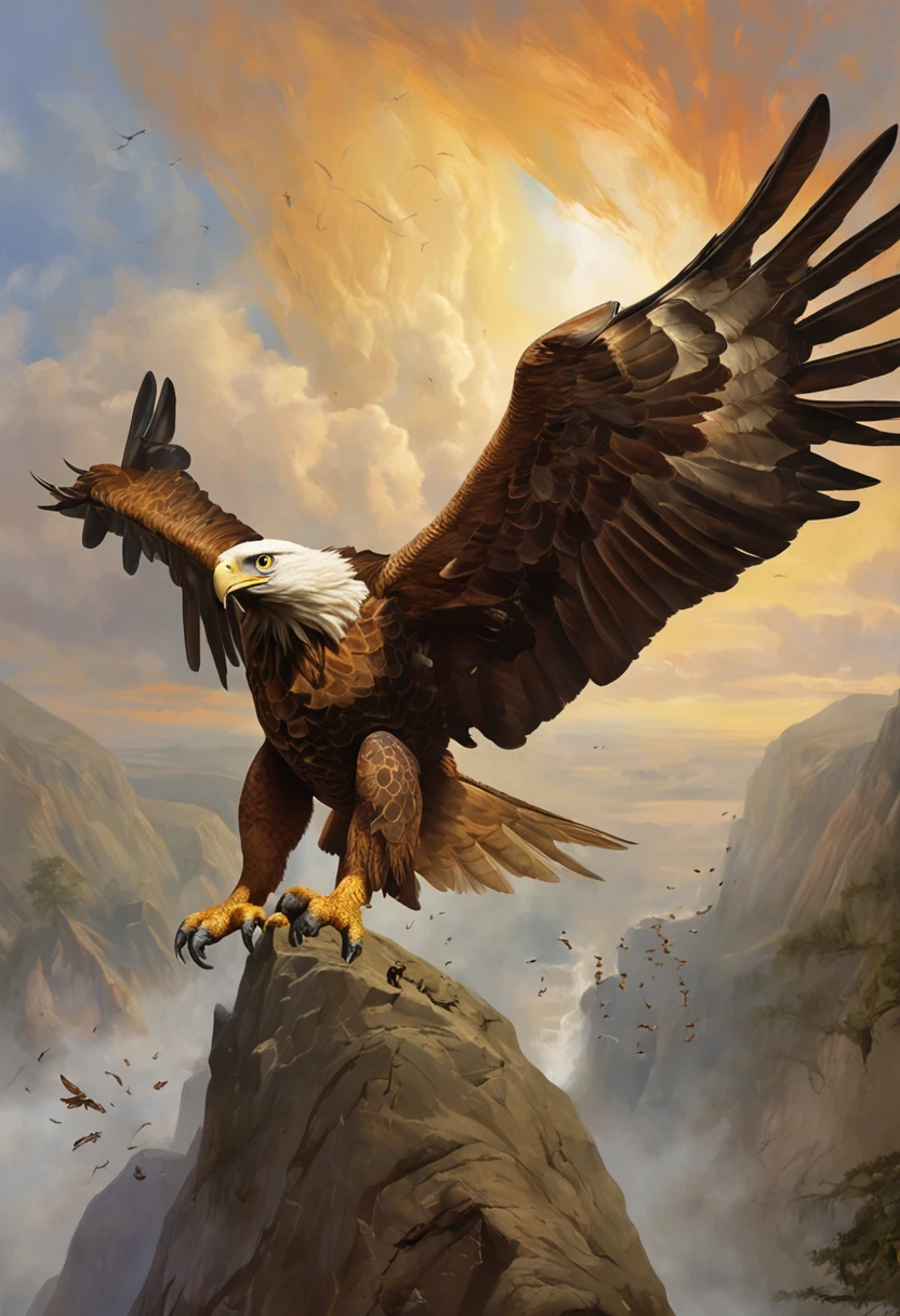 Amidst the vast expanse of sky, a scene unfolds that encapsulates nature's relentless cycle of survival. An eagle, a master of the heavens, clasps a tortoise in its powerful talons. This airborne hunter possesses a calculated intent, driven by the primal urge to sustain itself. The tortoise, encased in its protective shell, becomes both the subject of the eagle's pursuit and a test of its predatory prowess.
The eagle's wings beat rhythmically, its ascent marked by a blend of grace and determination. Its eyes, sharp and unyielding, lock onto the tortoise, a potential source of nourishment hidden within the shell. With each beat of its wings, the eagle gains altitude, aiming to achieve the necessary height for its plan to unfold.
As the eagle reaches a crucial elevation, it releases its grip on the tortoise. Gravity's pull seizes the tortoise, a helpless entity in a world governed by elemental forces. The fall is rapid, the ground rushing up to meet the tortoise with a mixture of inevitability and danger. The tortoise's limbs extend, a last-ditch attempt to control its descent.
Impact is imminent, and as the tortoise crashes into the earth, the eagle's objective comes into focus. The shell, a fortress that has safeguarded the tortoise for years, is the target of the eagle's aggression. With a swift and powerful motion, the eagle's beak strikes the shell, aiming to crack it open and access the succulent meat within.
The echo of beak against shell reverberates through the air, a symphony of nature's brutality. The eagle, driven by hunger and instinct, carries out its mission with ruthless efficiency. The shell's defense, an embodiment of the tortoise's adaptation and survival, is tested against the eagle's predatory precision.
In this collision of fates, the tortoise's shell becomes a battleground where the line between predator and prey blurs. The eagle's pursuit of sustenance is a stark reminder of nature's harsh realities, where survival is a constant struggle,