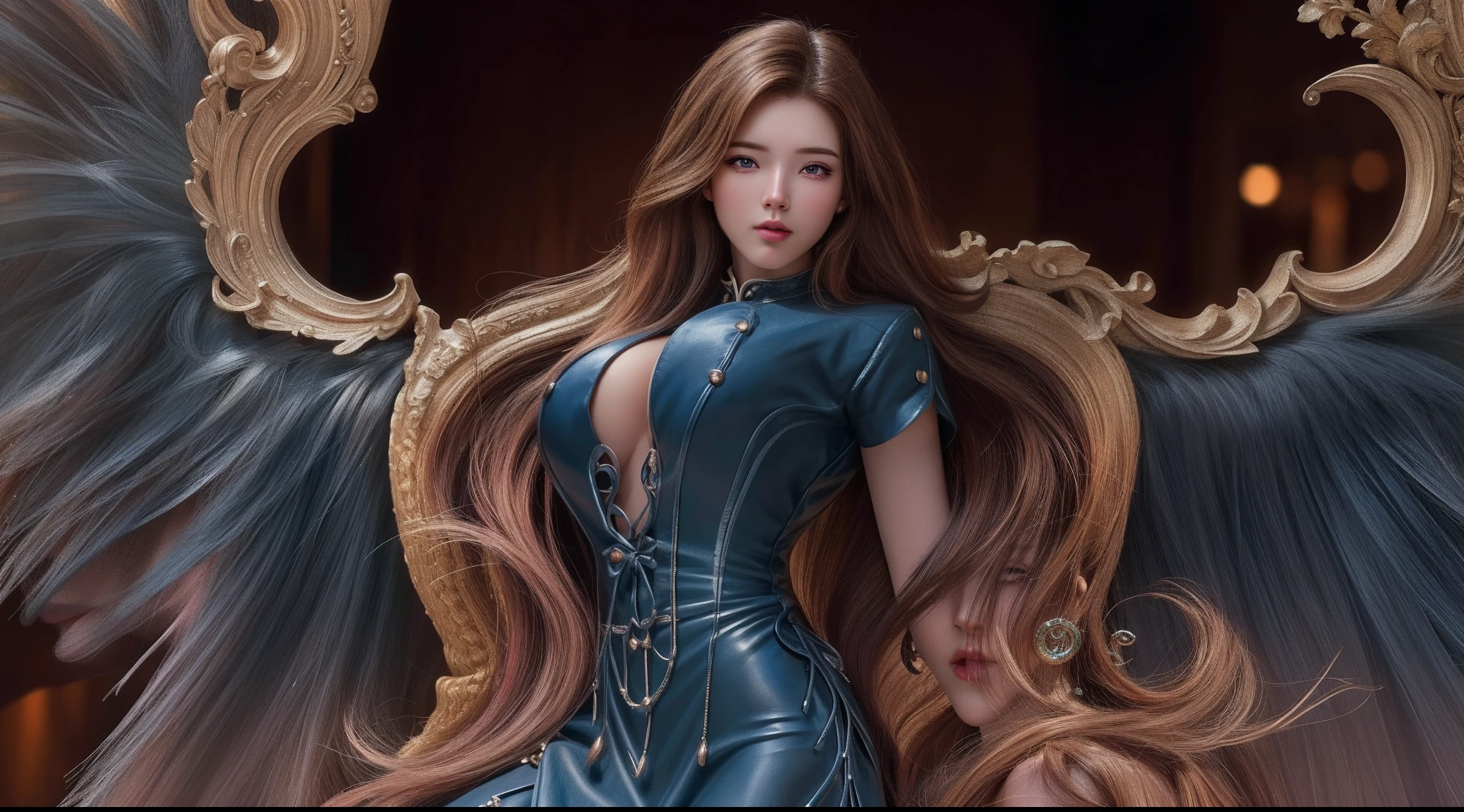 (hyperrealistic), (illustration), (high resolution), (8K), (extremely detailed), (best illustration), (beautiful detailed eyes), (best quality), (ultra-detailed), (masterpiece), (wallpaper), (photorealistic), (natural light), (rim lighting), (detailed face), (high detailed realistic skin texture), (anatomically correct), (solo), (1 girl), (high detailed realistic hair), (caramel hair:1.2), (heterochromic eyes), (detailed purple eyes), (small moles under the eyes), (realistic big breasts:1.5), (exposed nipple breasts:1.3), (long legs), (slender abs), (dynamic pose), (closed mouth:1.3), nsfw,