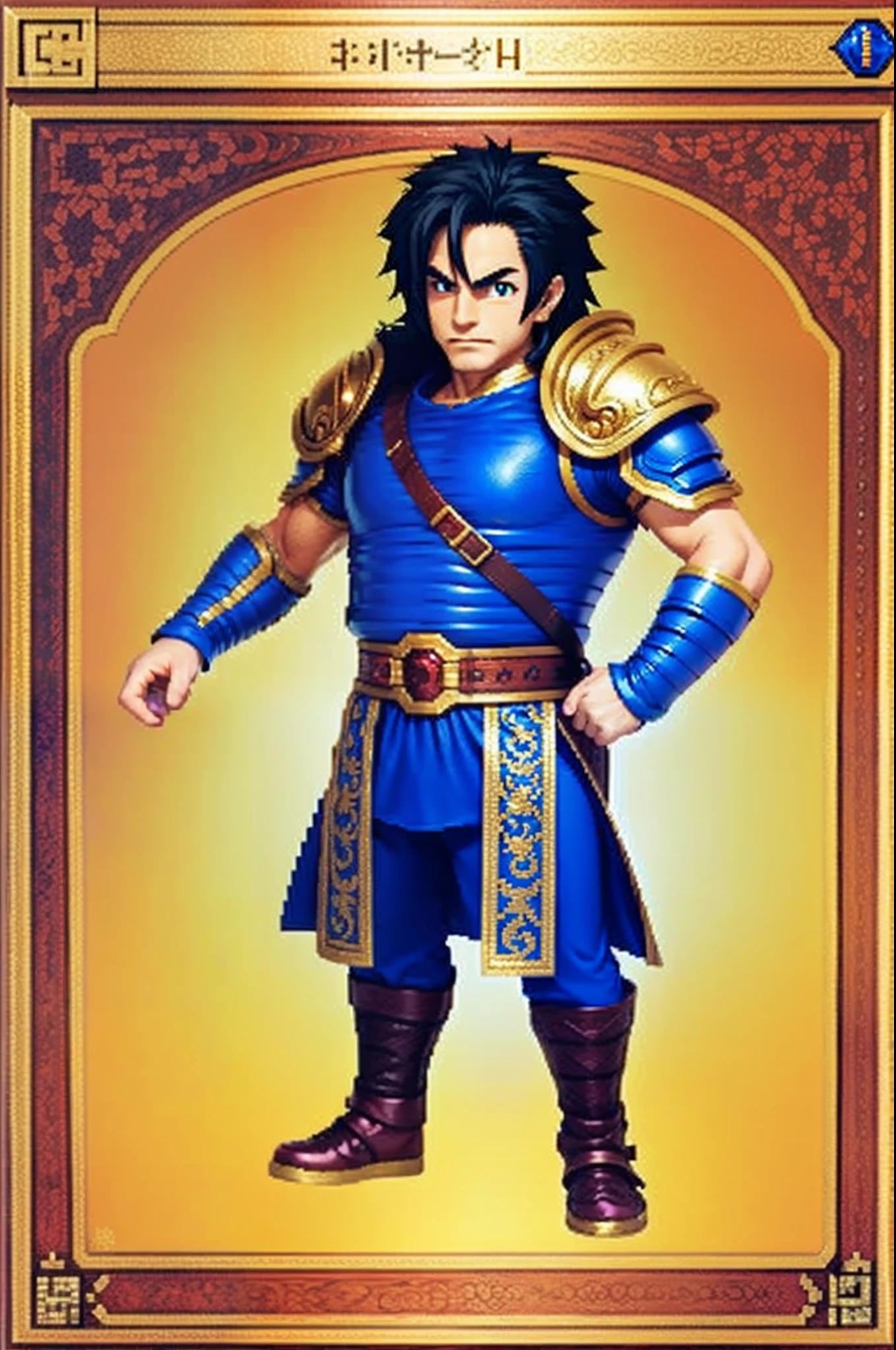 pixel game《dragon quest》，Game character design，（cavalier：1.4），Heavy armor，16-bit pixels