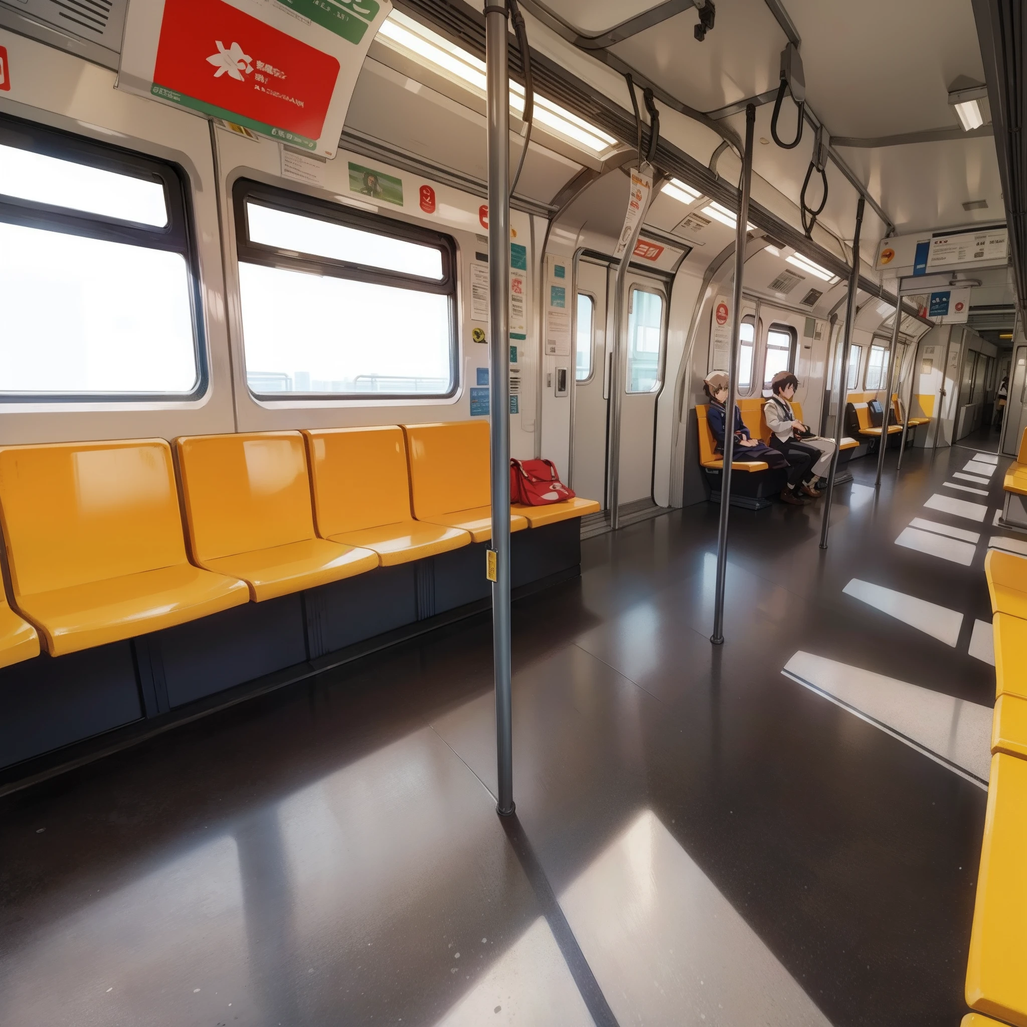 Anime scene by shinkai makoto, empty seat inside the skytrain