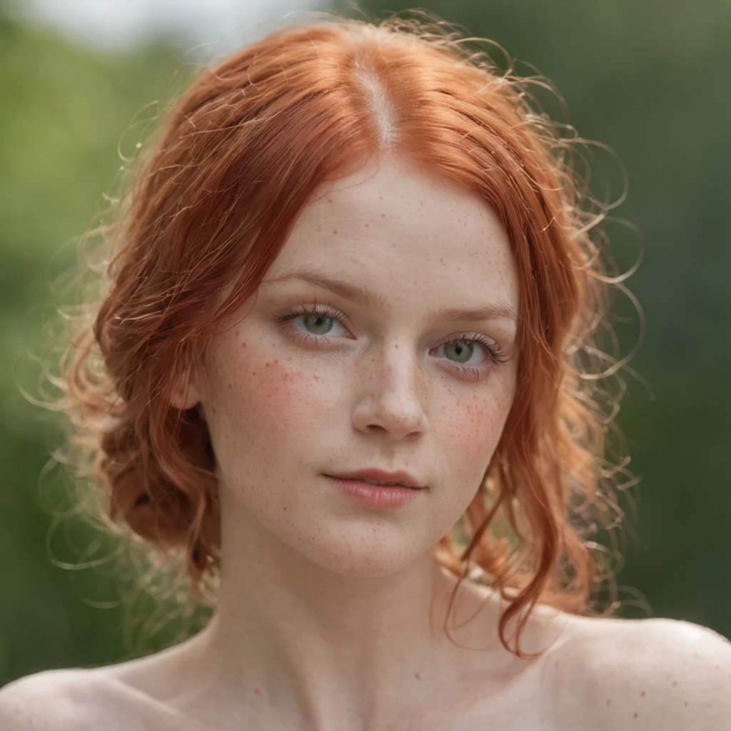 A full-body concept character, Nahaufnahme einer Frau mit Sommersprossen und einem Halsband, sommersprossige blasse Haut, Ingwerhaar mit Sommersprossen, Rote Haare und Sommersprossen, sommersprossig, light sweet freckles, Ein Hauch von Sommersprossen, leichte Sommersprossen, Sommersprossiges Gesicht, sehr helle Sommersprossen, sweet freckles, mit Sommersprossen, with red hair and green eyes, Red hair and attractive facial features, Elegante Sommersprossen, Sommersprosse