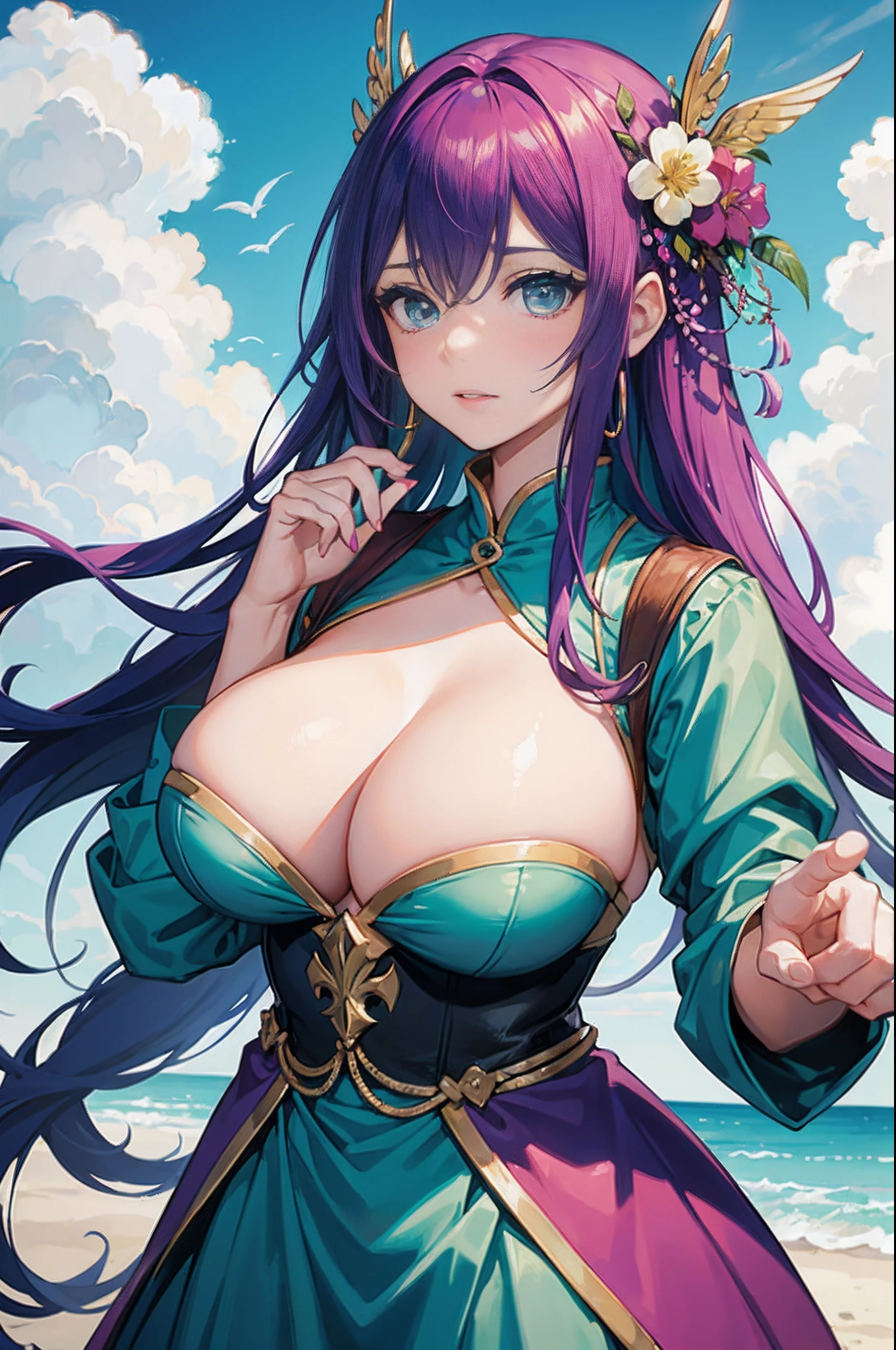 Beautiful face colorful hair fairy feather slatted appearance Big breasts that do not fit in the hand Fantastic clothes