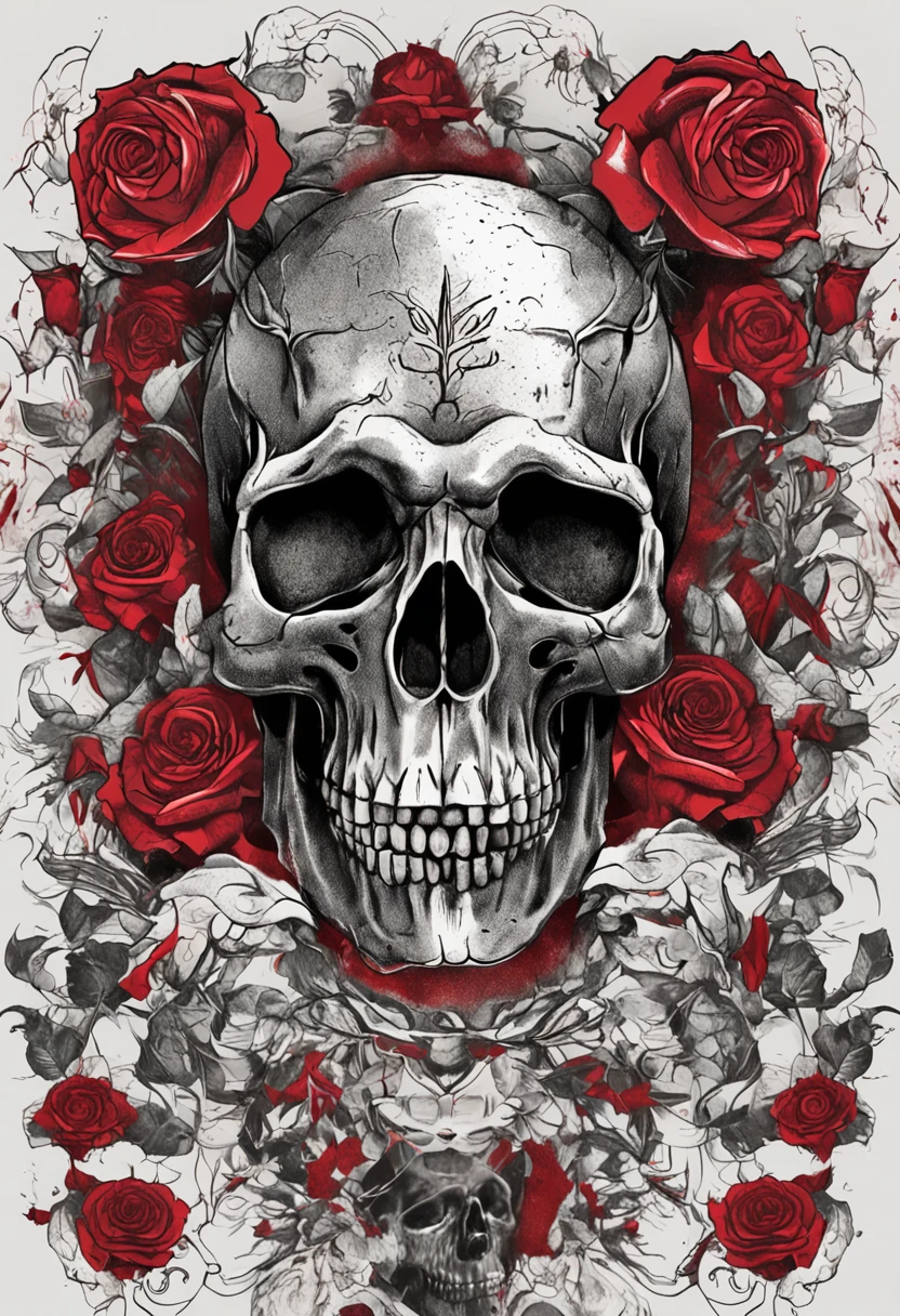 a skull with roses and leaves on its head, skull made of red roses, 8 k altamente detalhado โค๐ฅ ๐ฅ ๐ ๐ค ๐, 8k highly detailed โค๏ธโ๐ฅ ๐ฅ ๐ ๐ค ๐, adorned with demon skulls, glowing red skull, with a crown of skulls, Cores Preto e Vermelho, death skull, gothic horror vibes, red skull, ((skull))